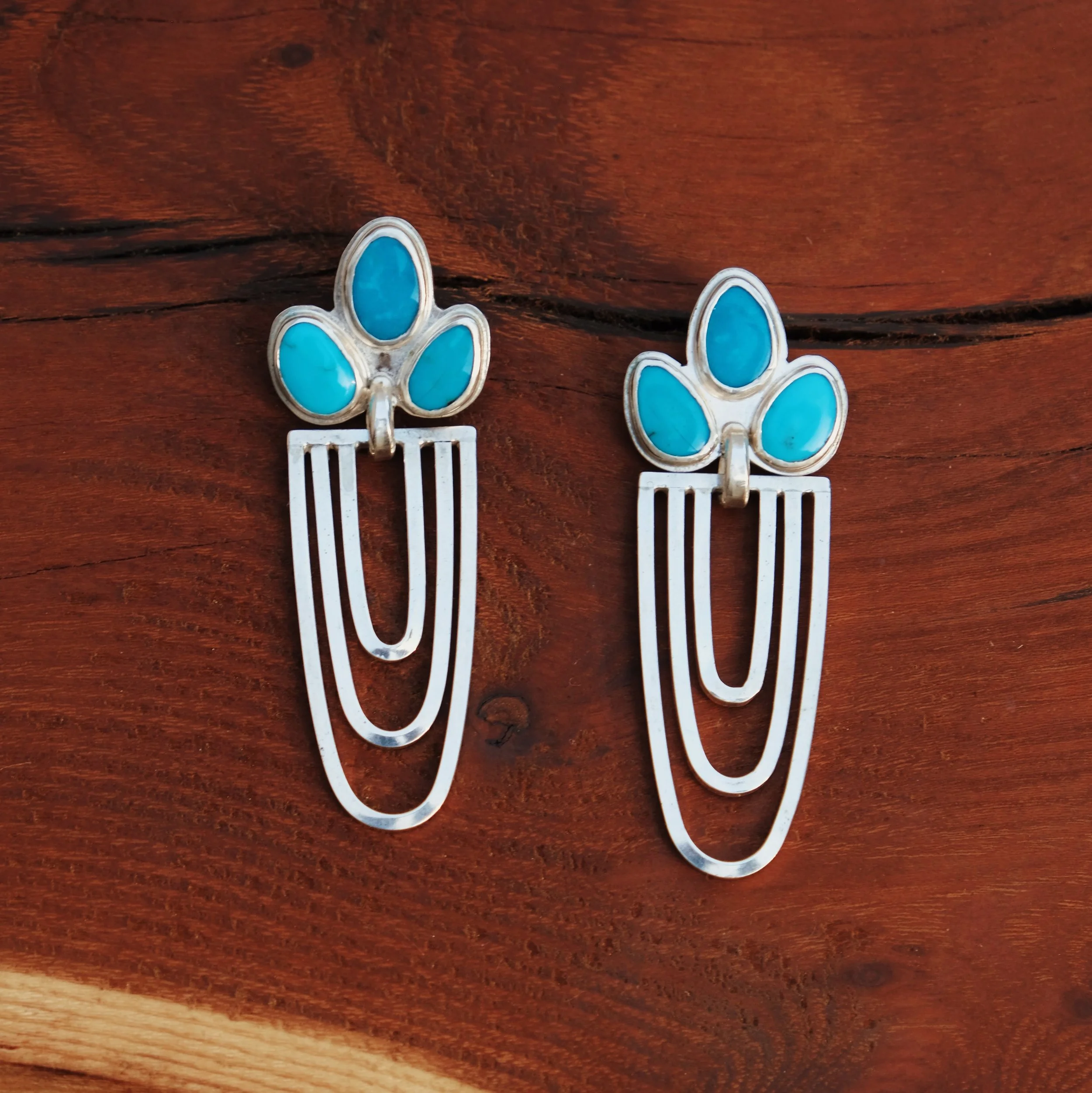 Trio Cleo Earrings, Sonoran Turquoise + Silver