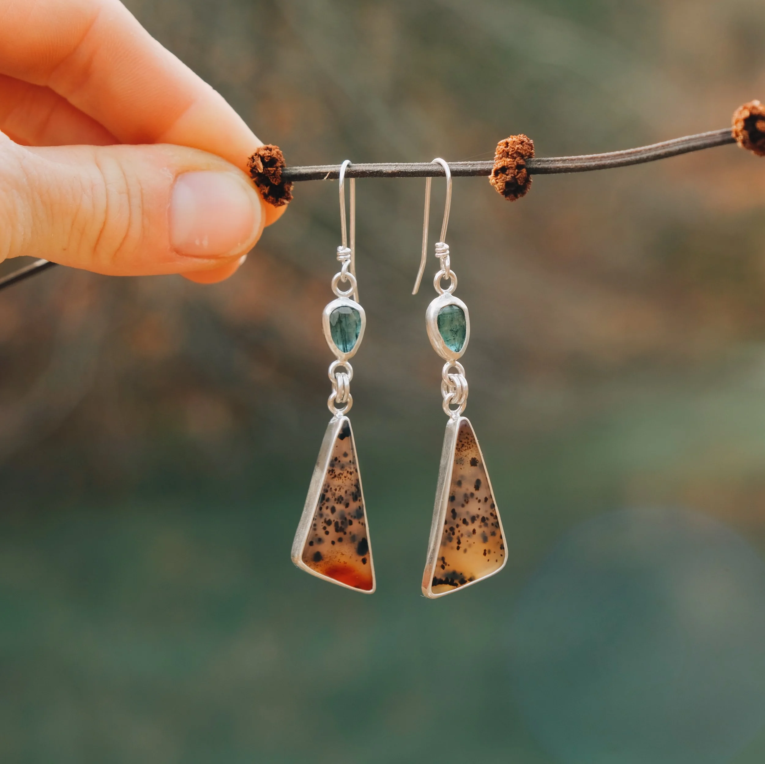 Montana Agate + Kyanite Triangle Earrings