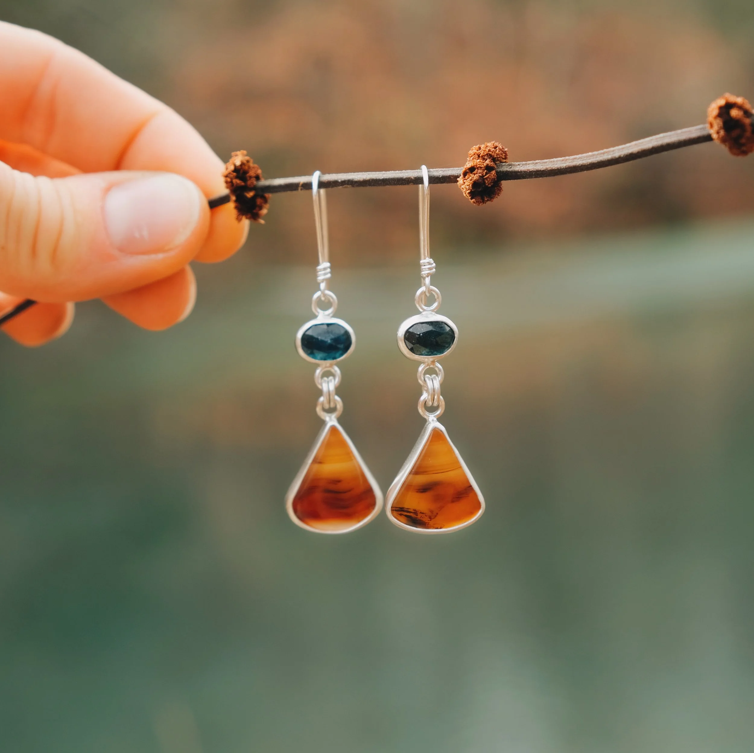 Montana Agate + Kyanite Drop Earrings
