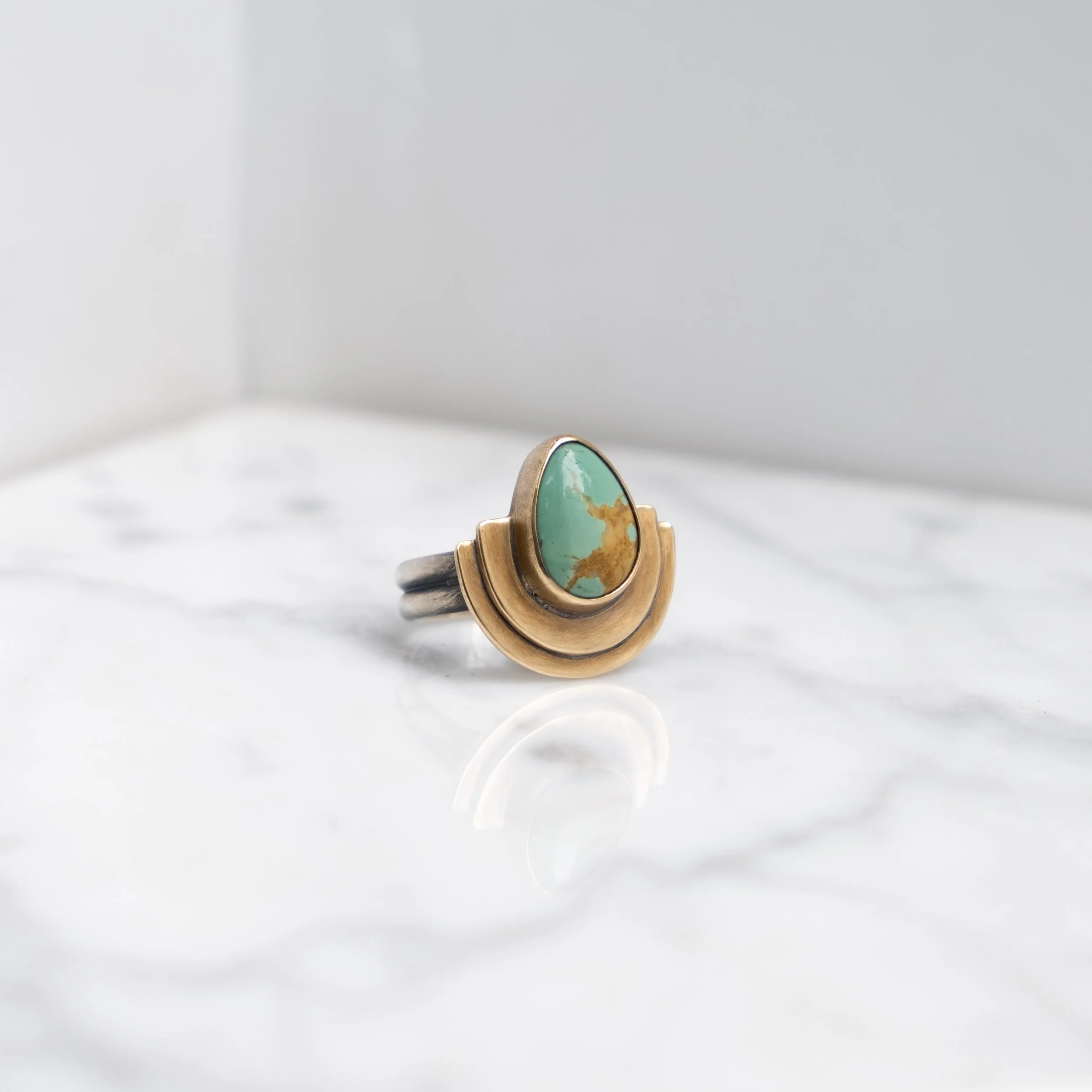 Double Mesa Ring, Gold + Sonoran Size 8.5