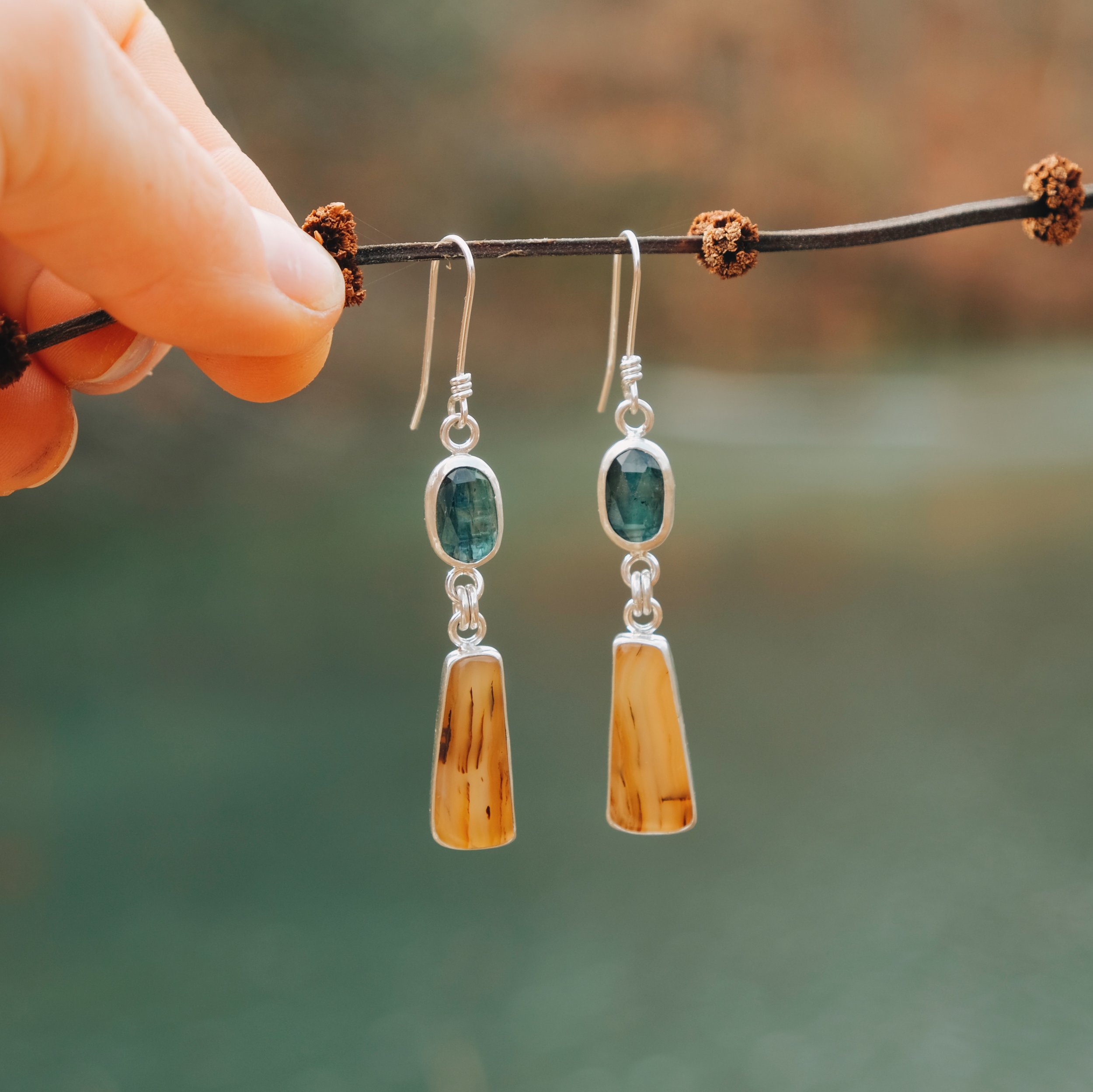 Montana Agate + Kyanite Wedge Earrings