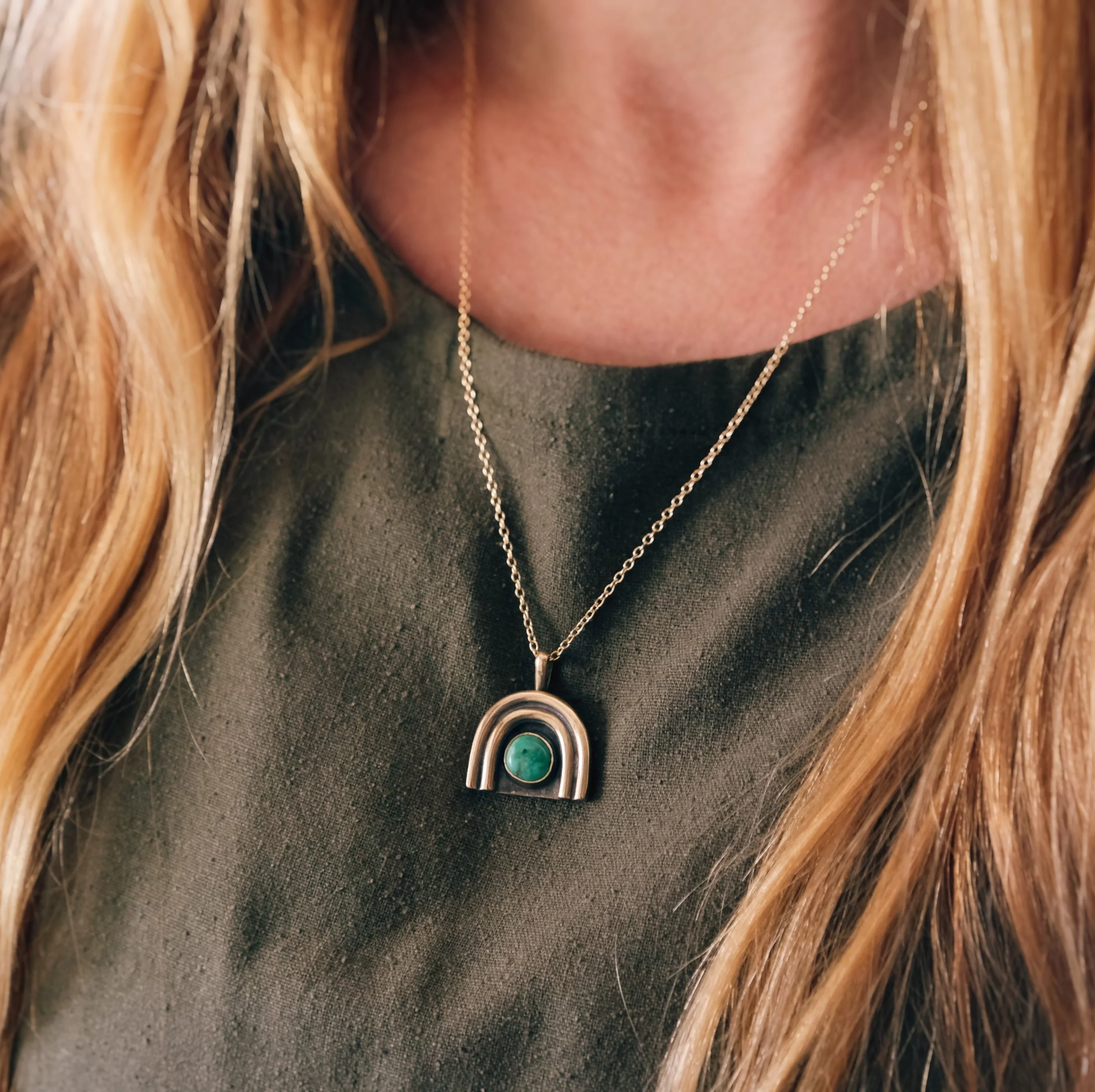 Echo Necklace, Gold + Emerald Valley Turquoise