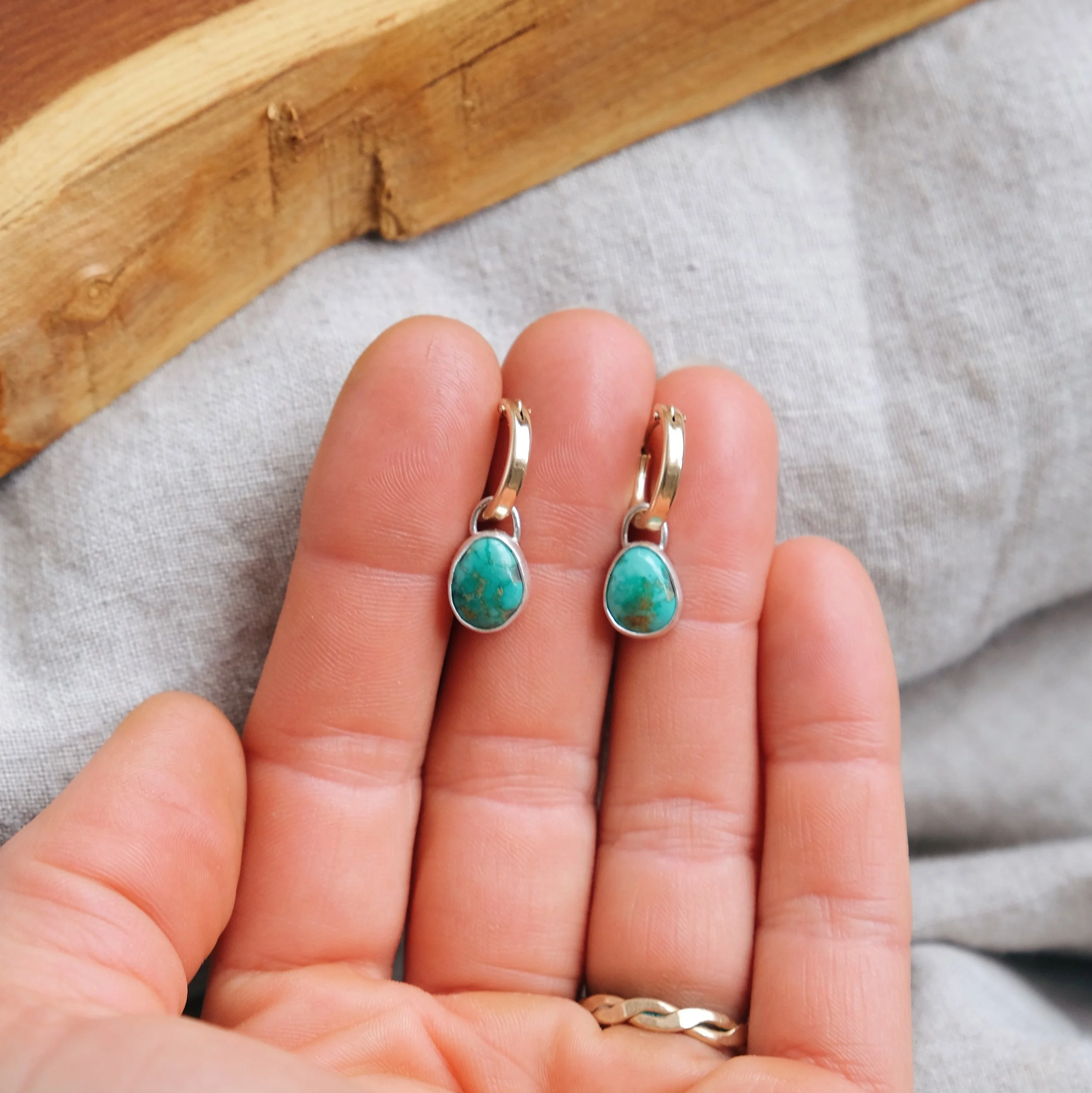 Mini Gold Hoops + Emerald Valley