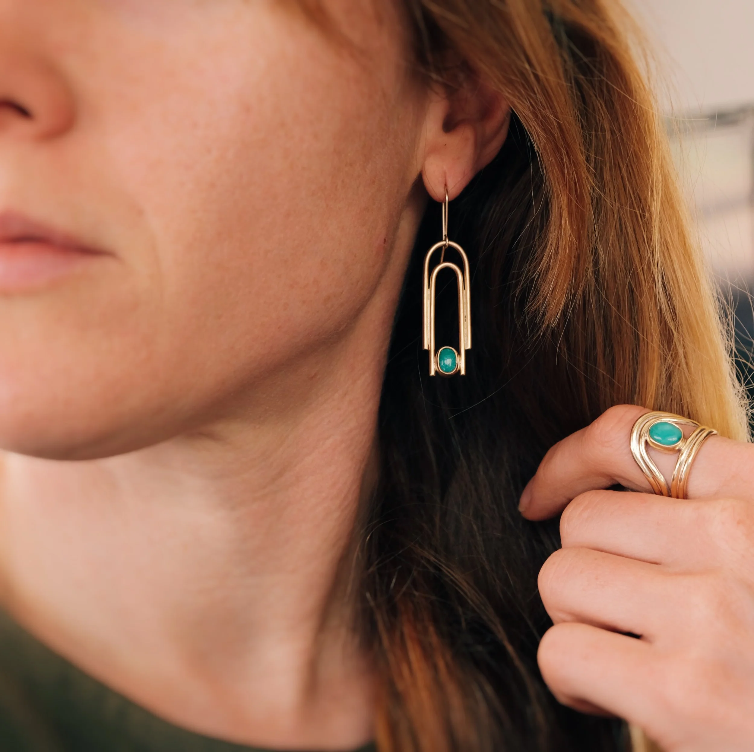 Portal Mid Earrings Gold + Carico Lake Turquoise