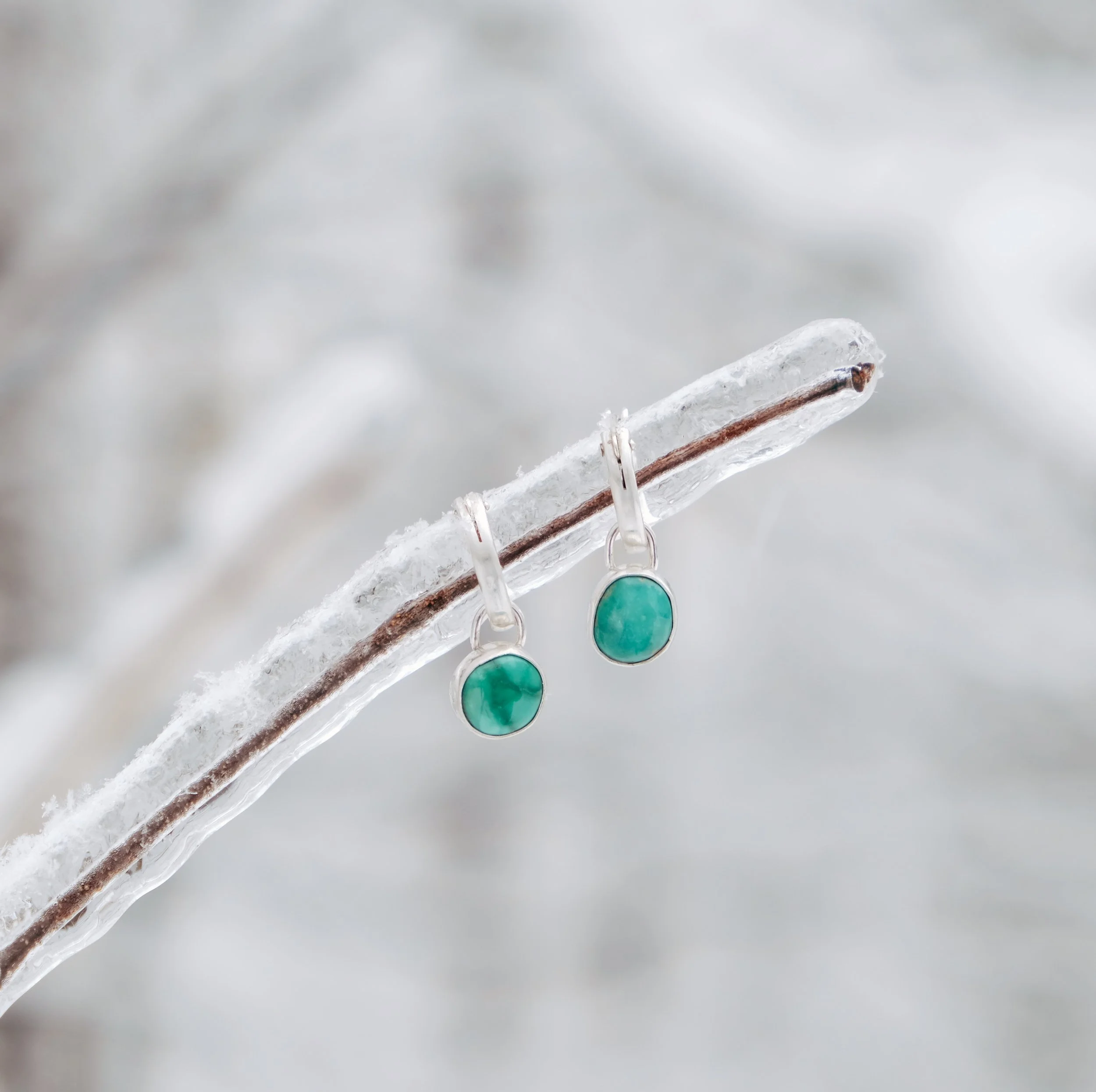 Mini Silver Hoops + Emerald Valley