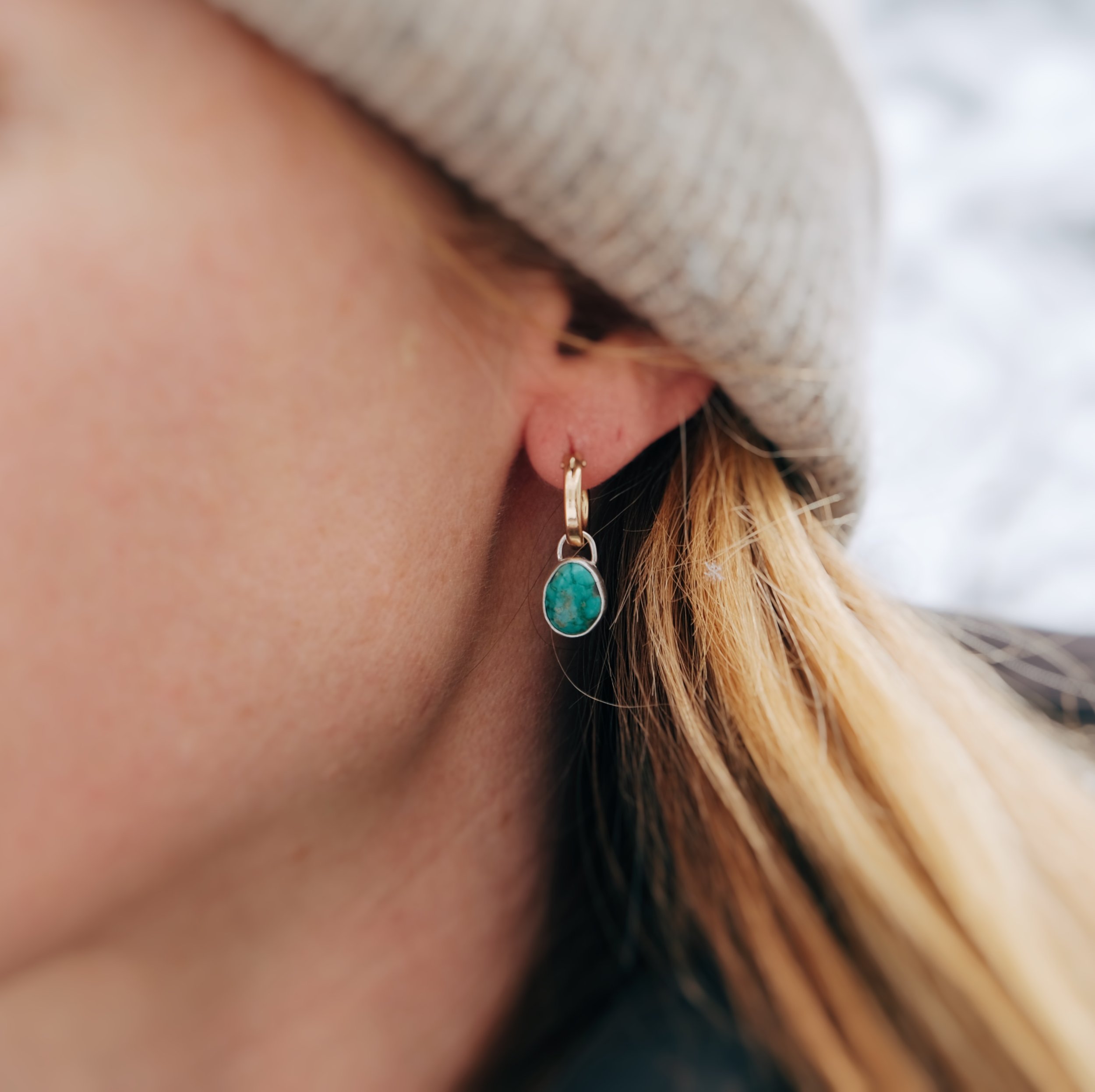 Mini Gold Hoops + Emerald Valley