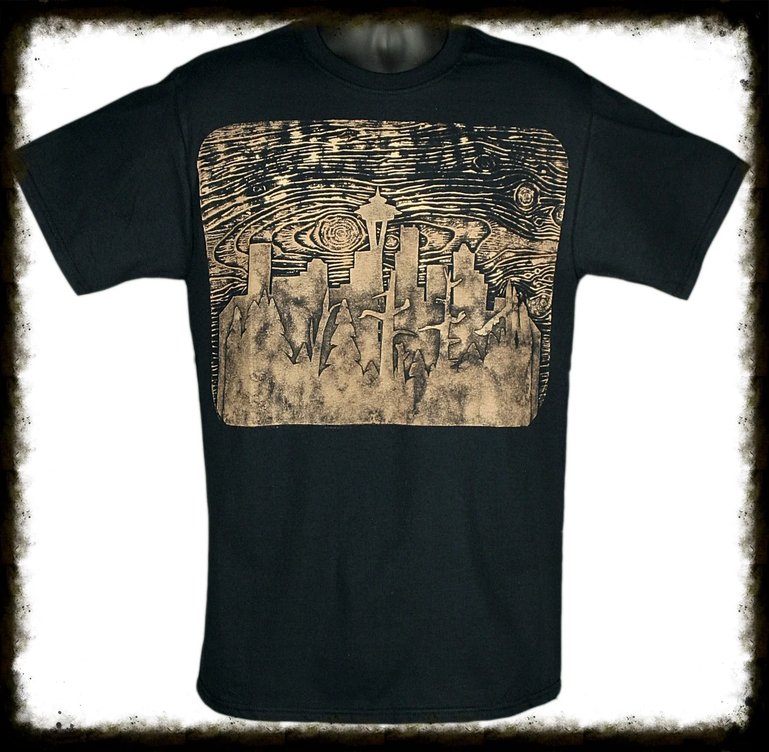 Example of Seattle Skyline with Wood Grain Background