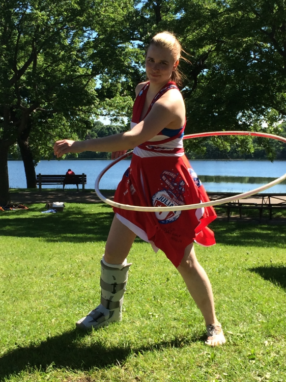 Brought my hoop to stay entertained at the tent while the Joggers for Julian team walked in the 5K. I made my dress from previous year's t-shirts and that hoop is a special hoop I had made in memory of Julian. 