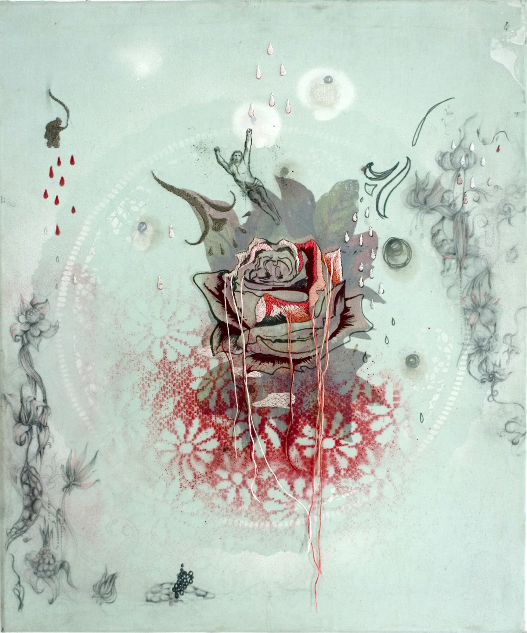 Rose, mixed media and embroidery on canvas and silkscreen, 50x40cm, 2011, sold (Copy)