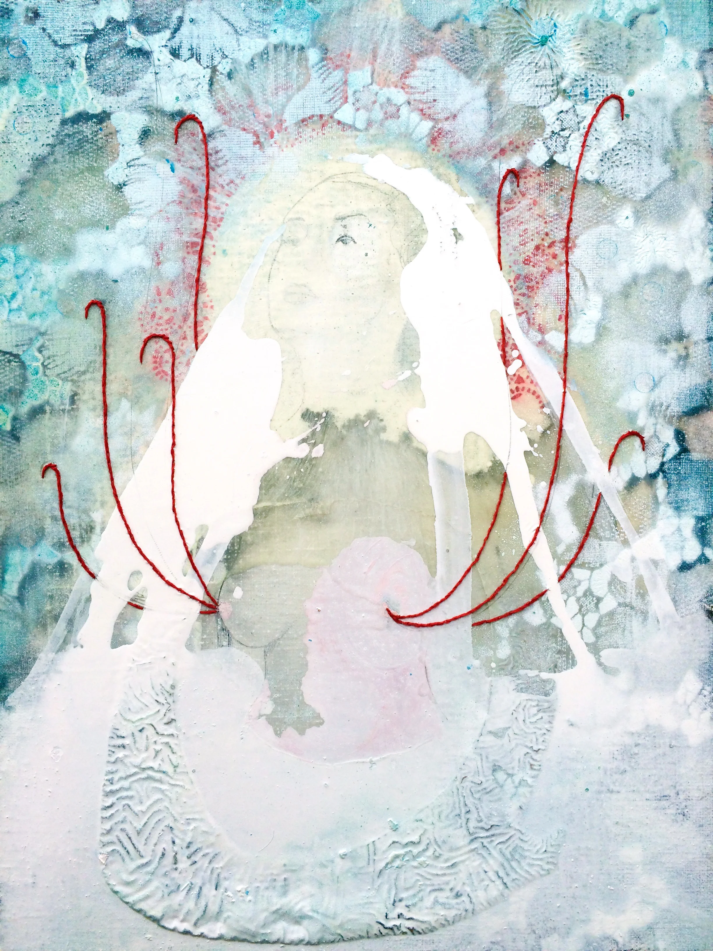 'Mary' Oilpaint, varnish embroidery on canvas 40x30 cm (Copy)