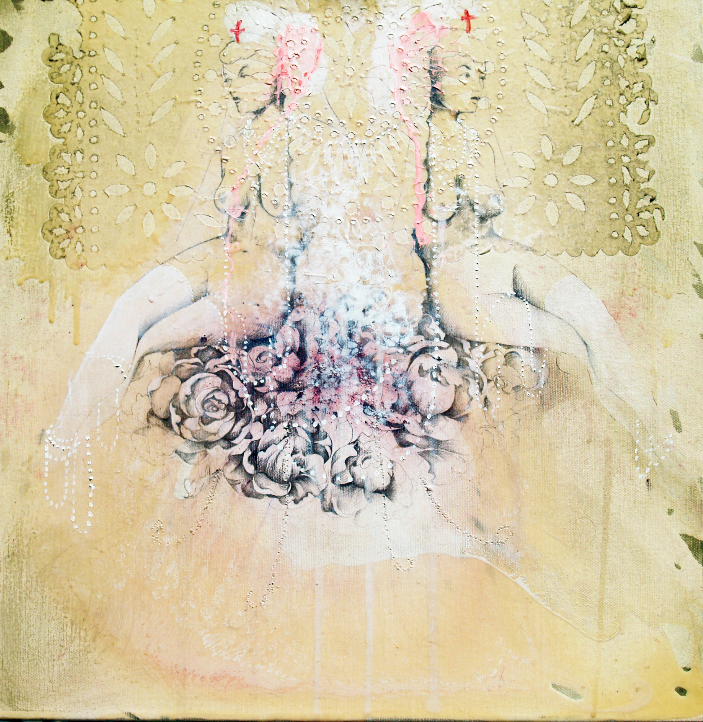'Heroines', Oilpaint, graphite and paper on canvas 40x40cm (Copy)