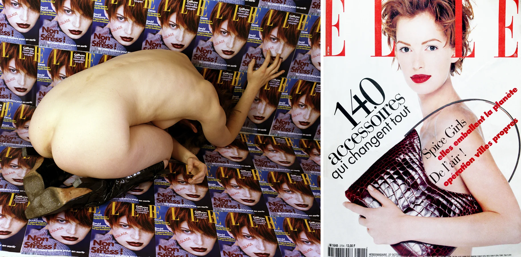Elle #3, self-portrait, 1999, lambda print, sizes vary / Junker on French Elle cover, publication by Hachette Filipacchi Media, 1997
