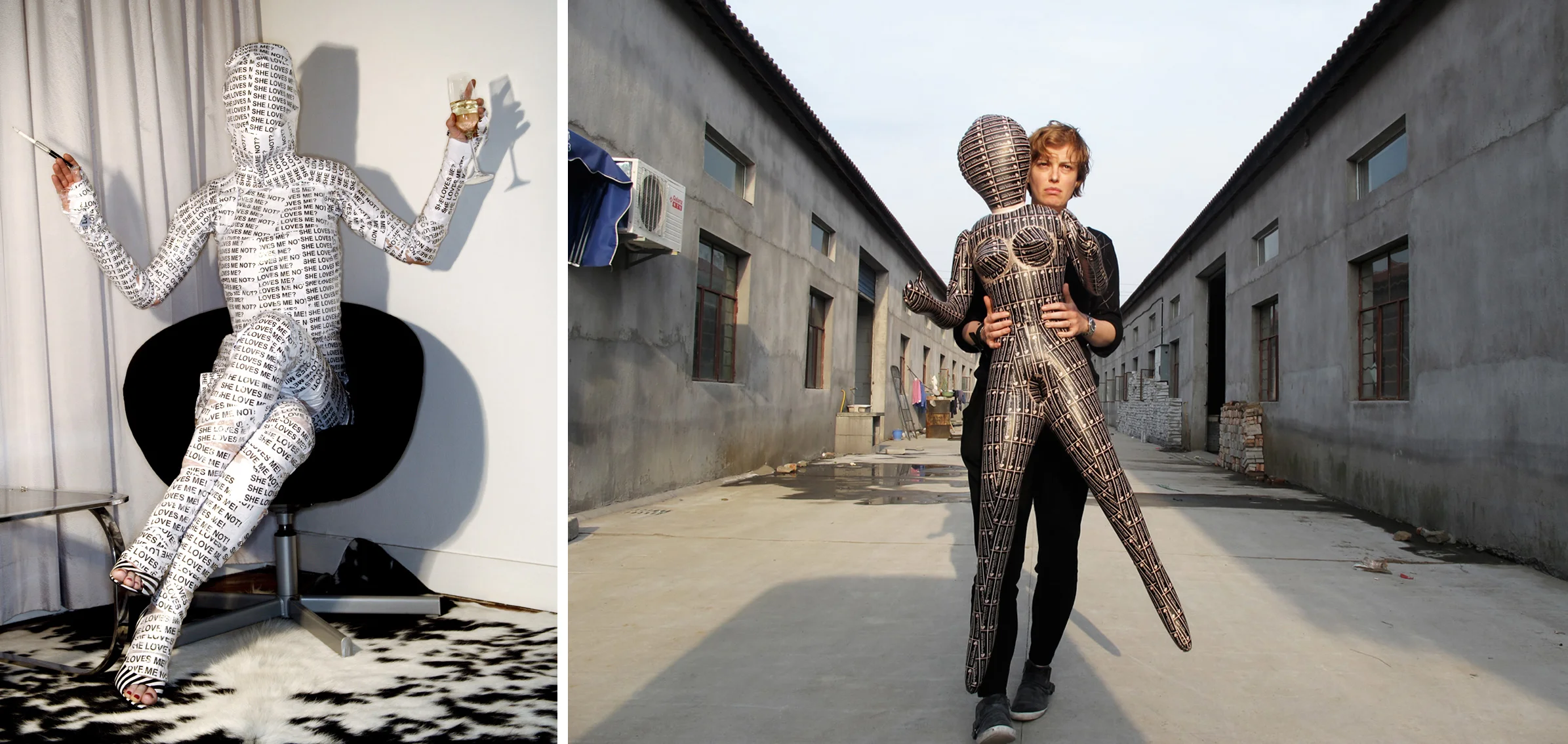 Interview #2, 2006, self-portrait, lambda print, 120 cm x 180 cm / self doll, 2011, customised myspace logo - PVC, 155 cm x 60 cm 45 cm, courtesy of the artist.