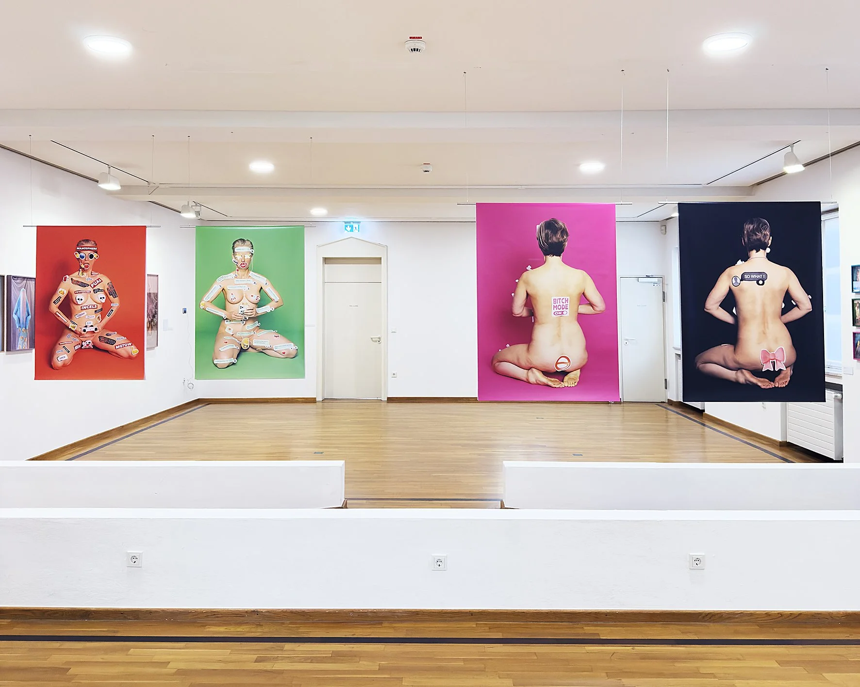 Figure for the Base of a Crucifixion #29, #27, #28, #26, (front and back views), 4 x 80 x 240 cm PVC sheets, side-specific installation, museum edition 1/1, Museum Goch, Goch, Germany.