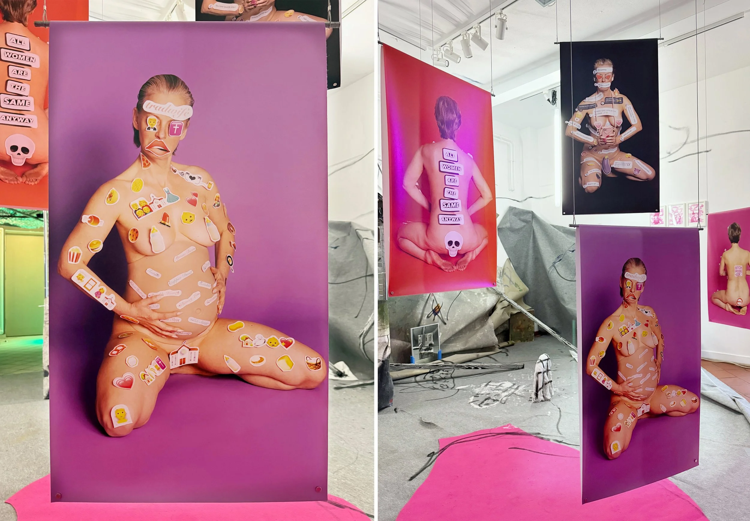 DOOM TIME – Installation views - Figure for the Base of a Crucifixion, 5 x 50 x 180 cm 456g Frontlit-sheets, Galerie Eigenheim, Weimar, Germany, 2026