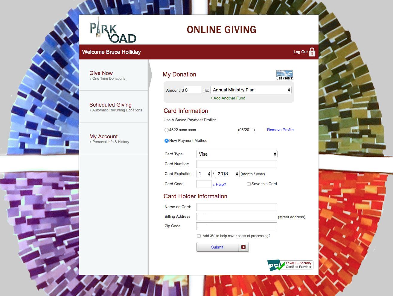 Online Giving Form. Click this image to enlarge view.