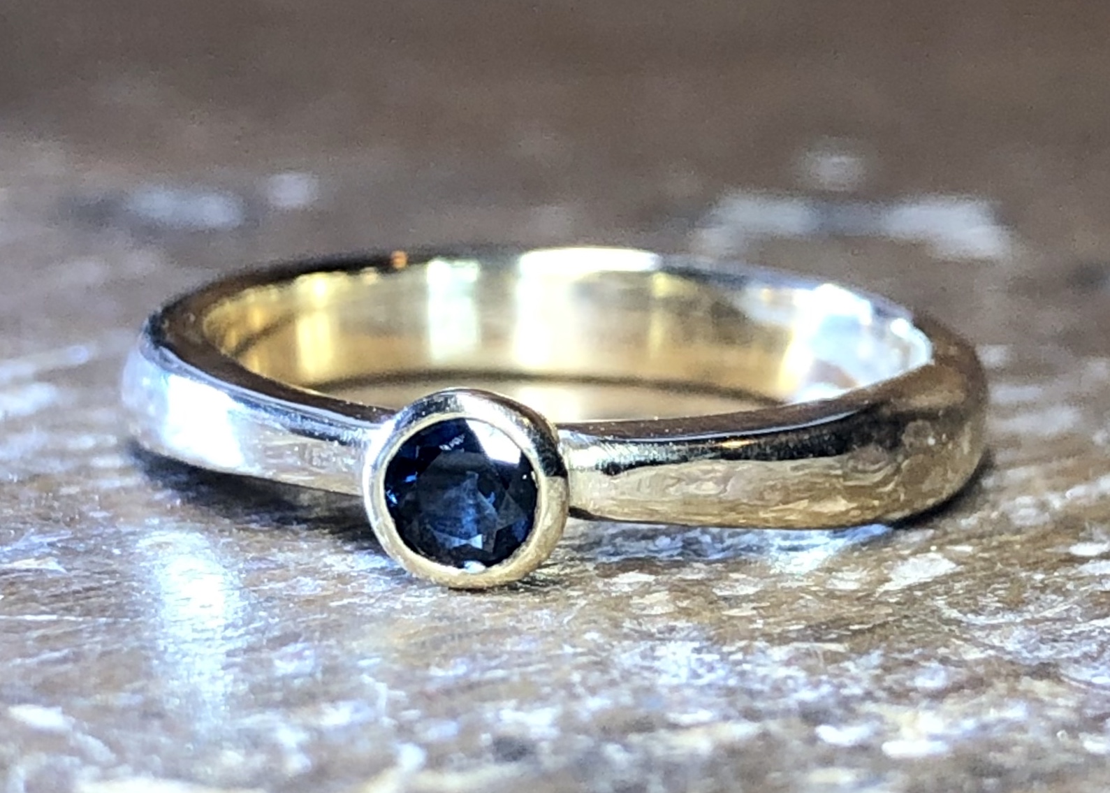 9ct yellow gold and recycled sapphire engagement ring
