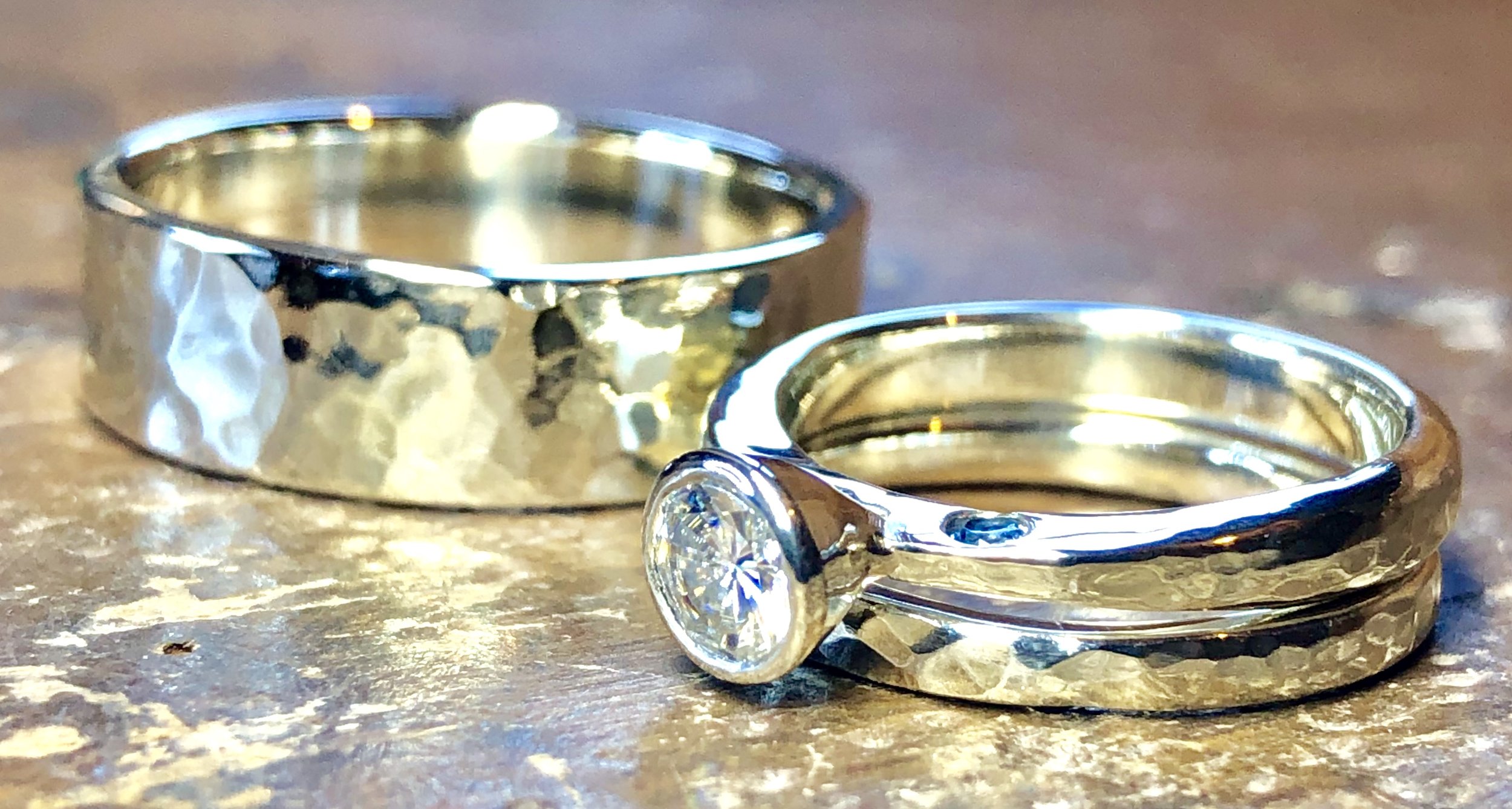White gold “Something Blue” wedding ring set
