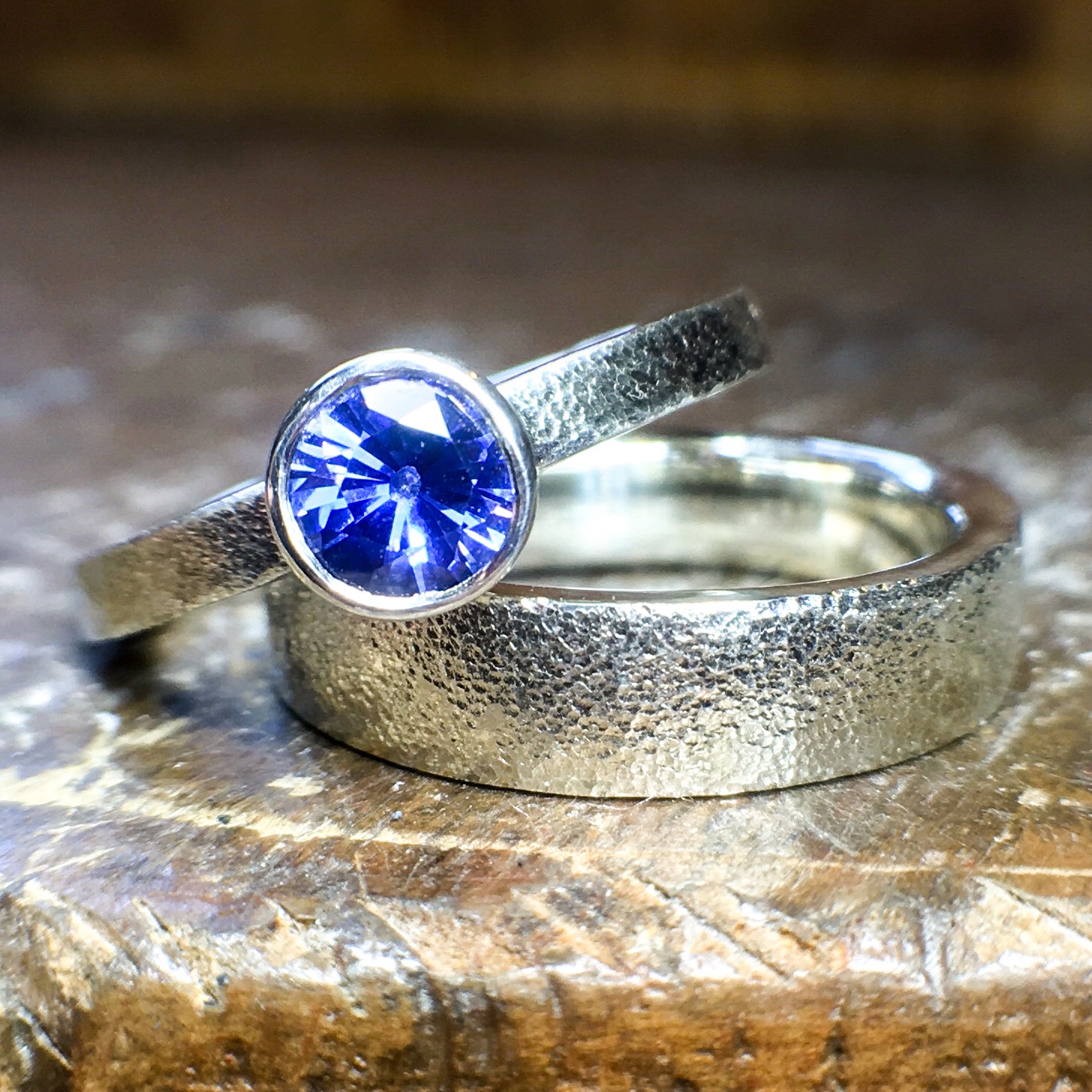 White gold and royal blue sapphire