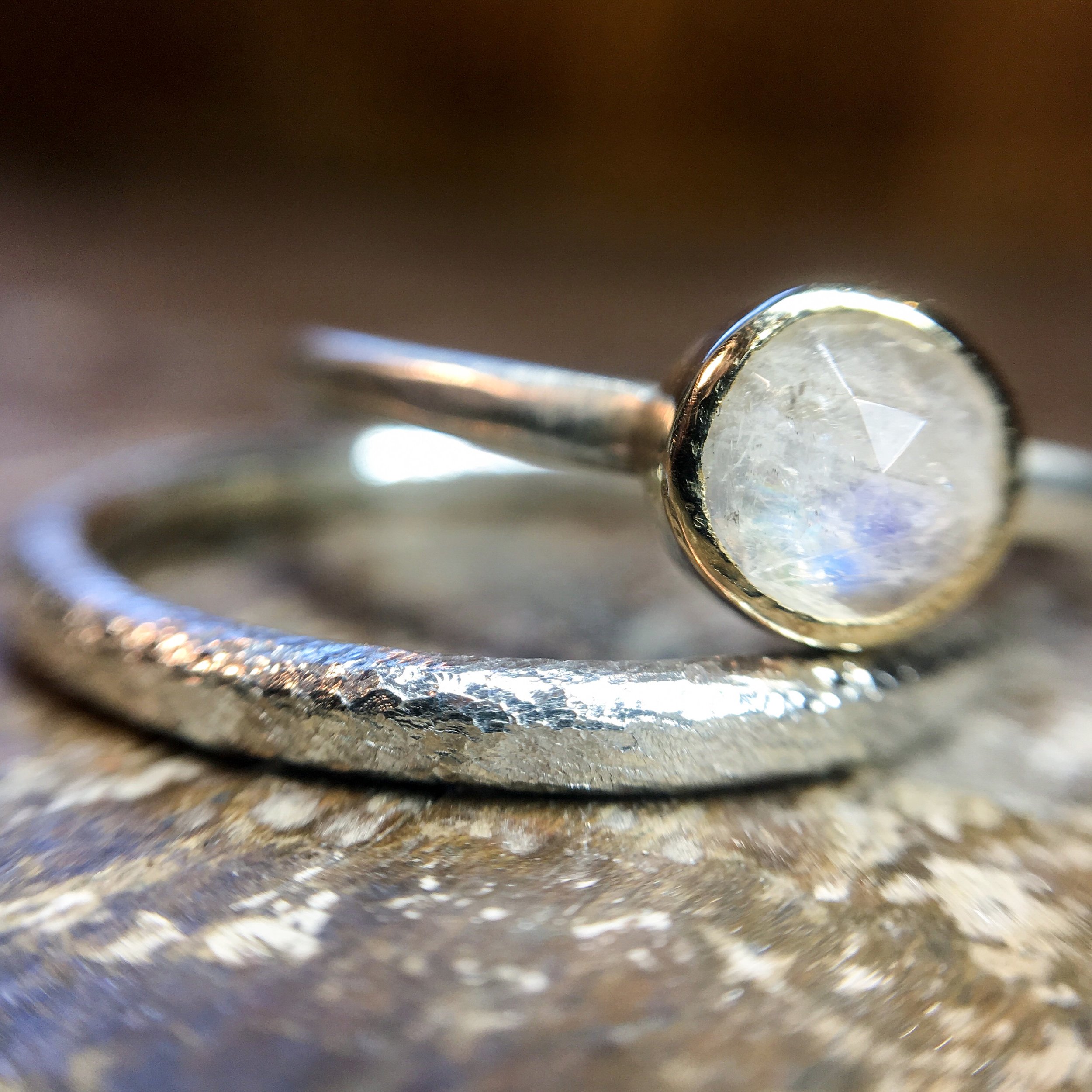 Recycled silver and gold set with moonstone