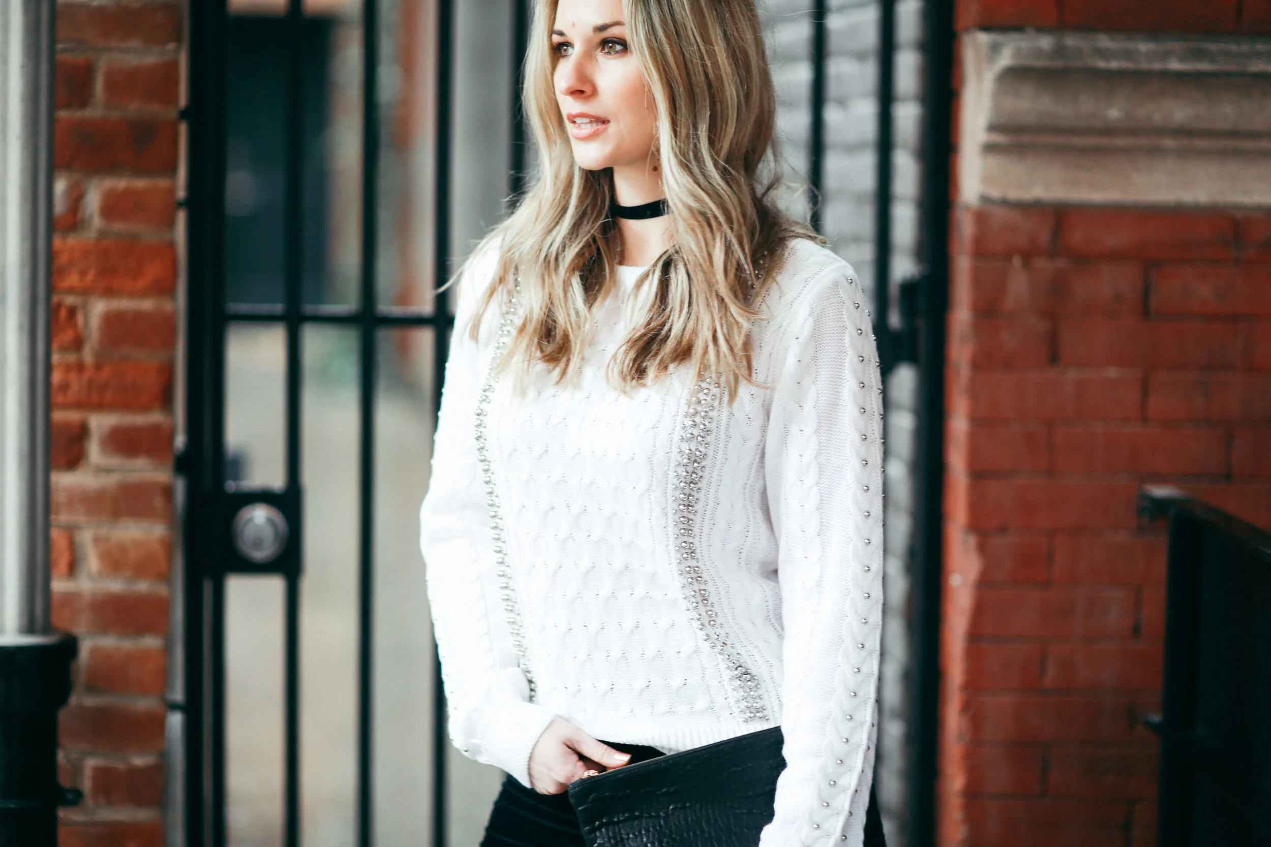 studded cable knit sweater