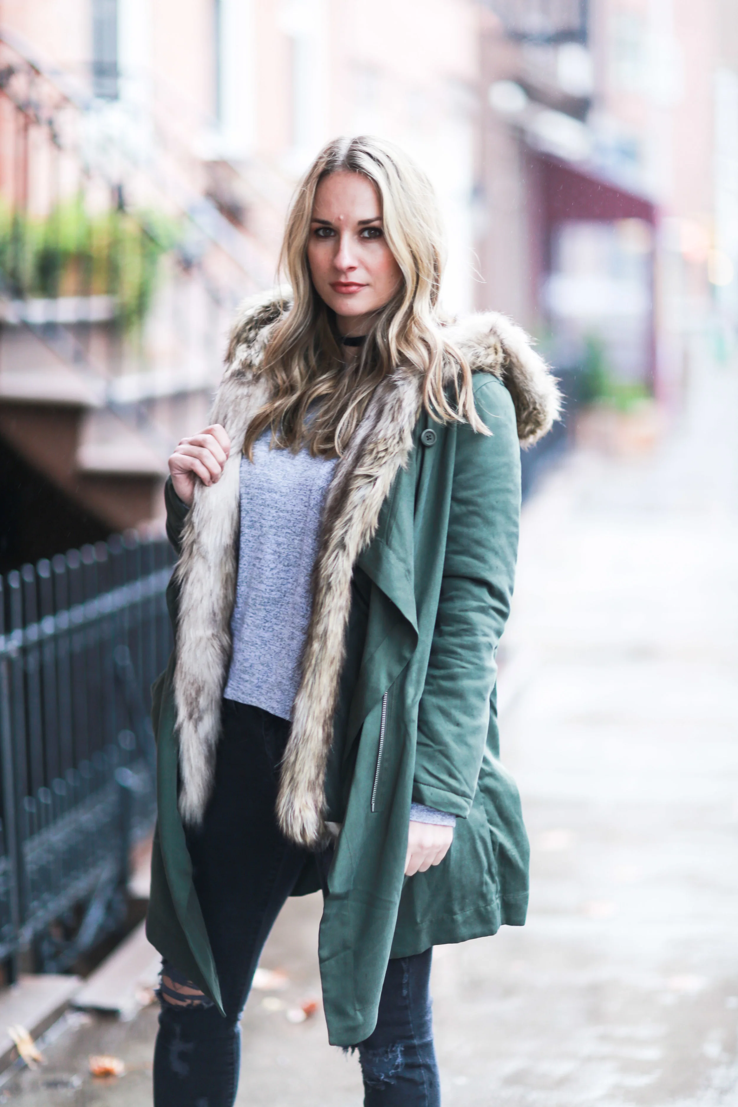 army green fur lined winter coat