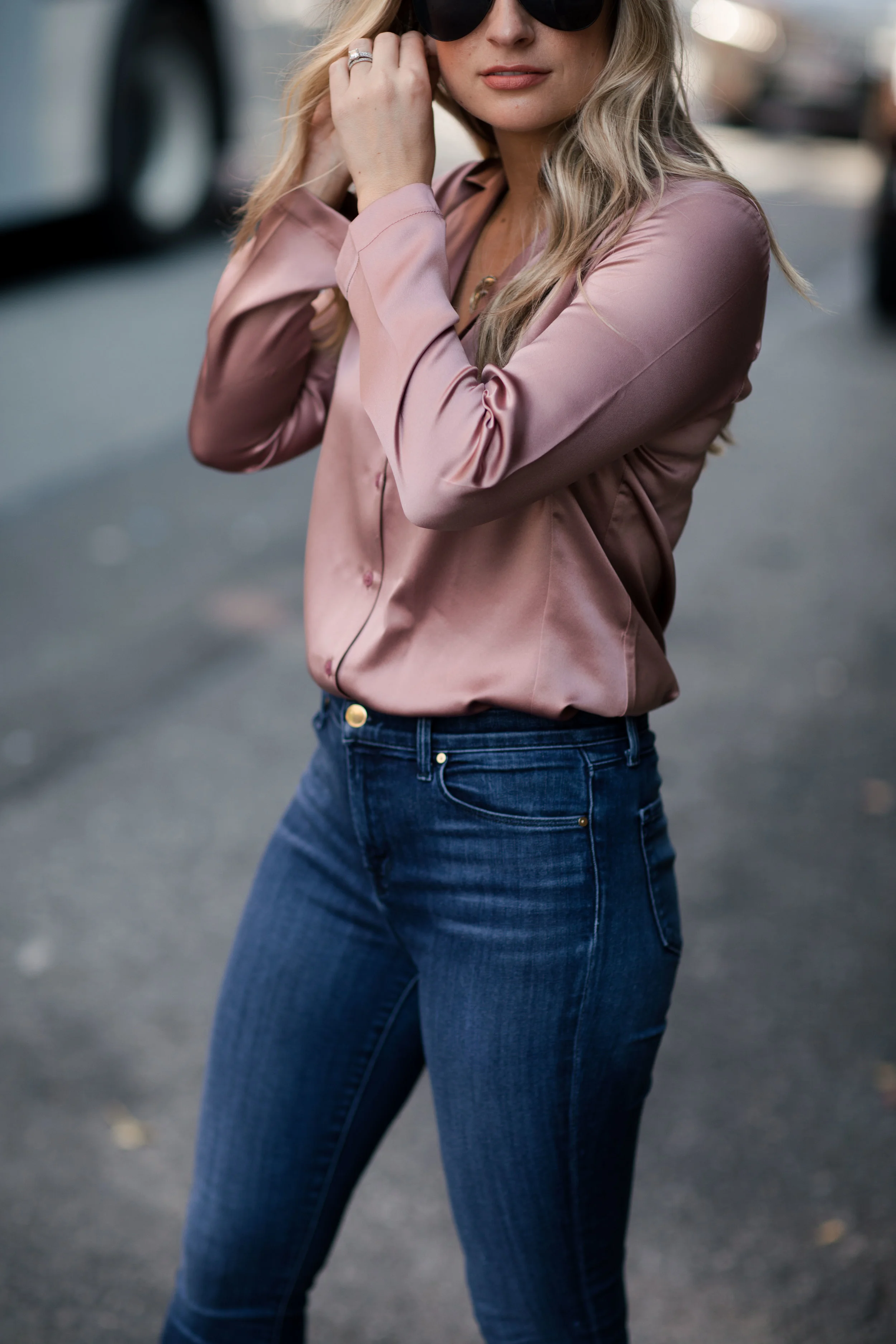 pink sating pajama blouse