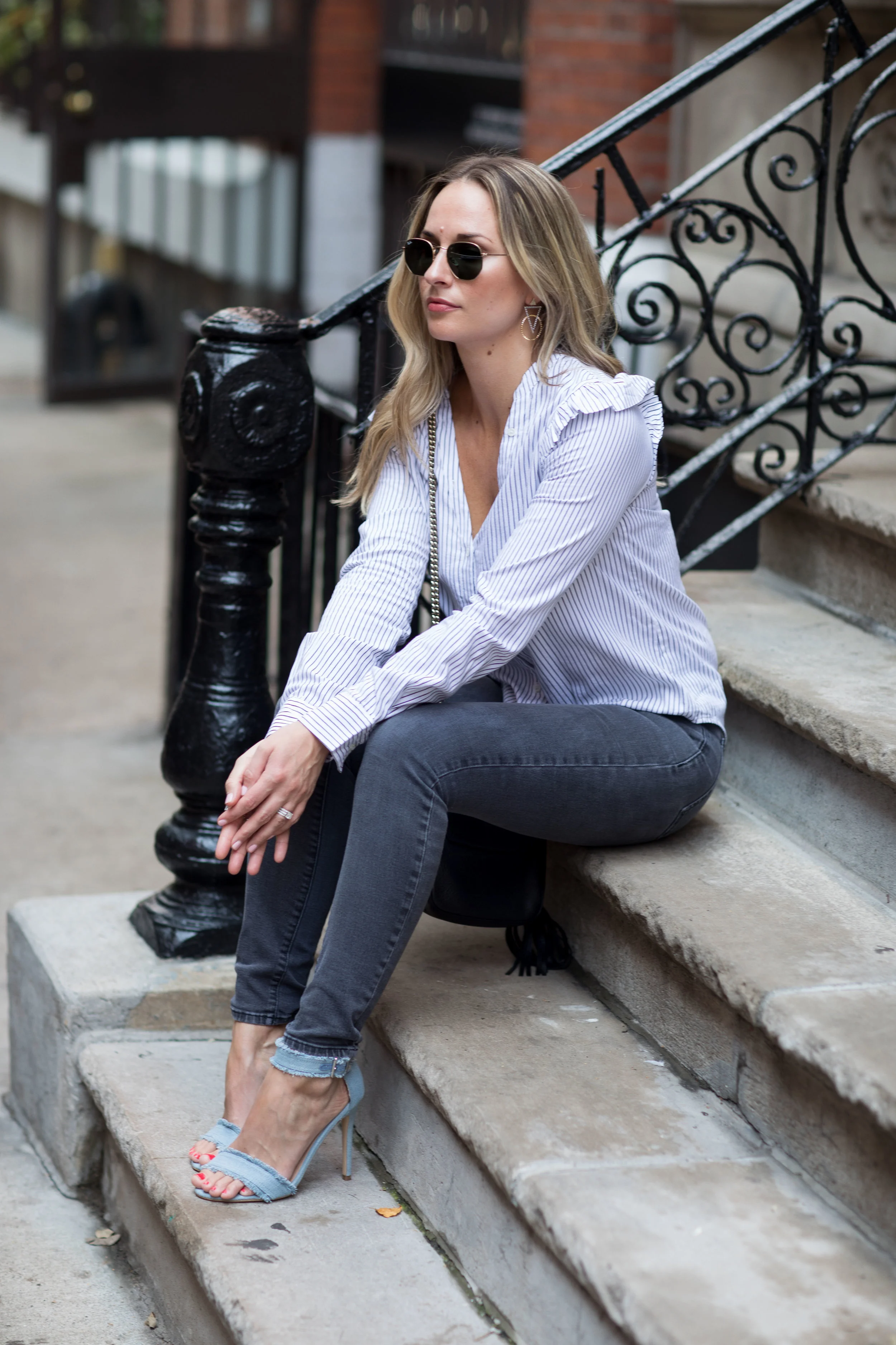 ruffle sleeve striped top
