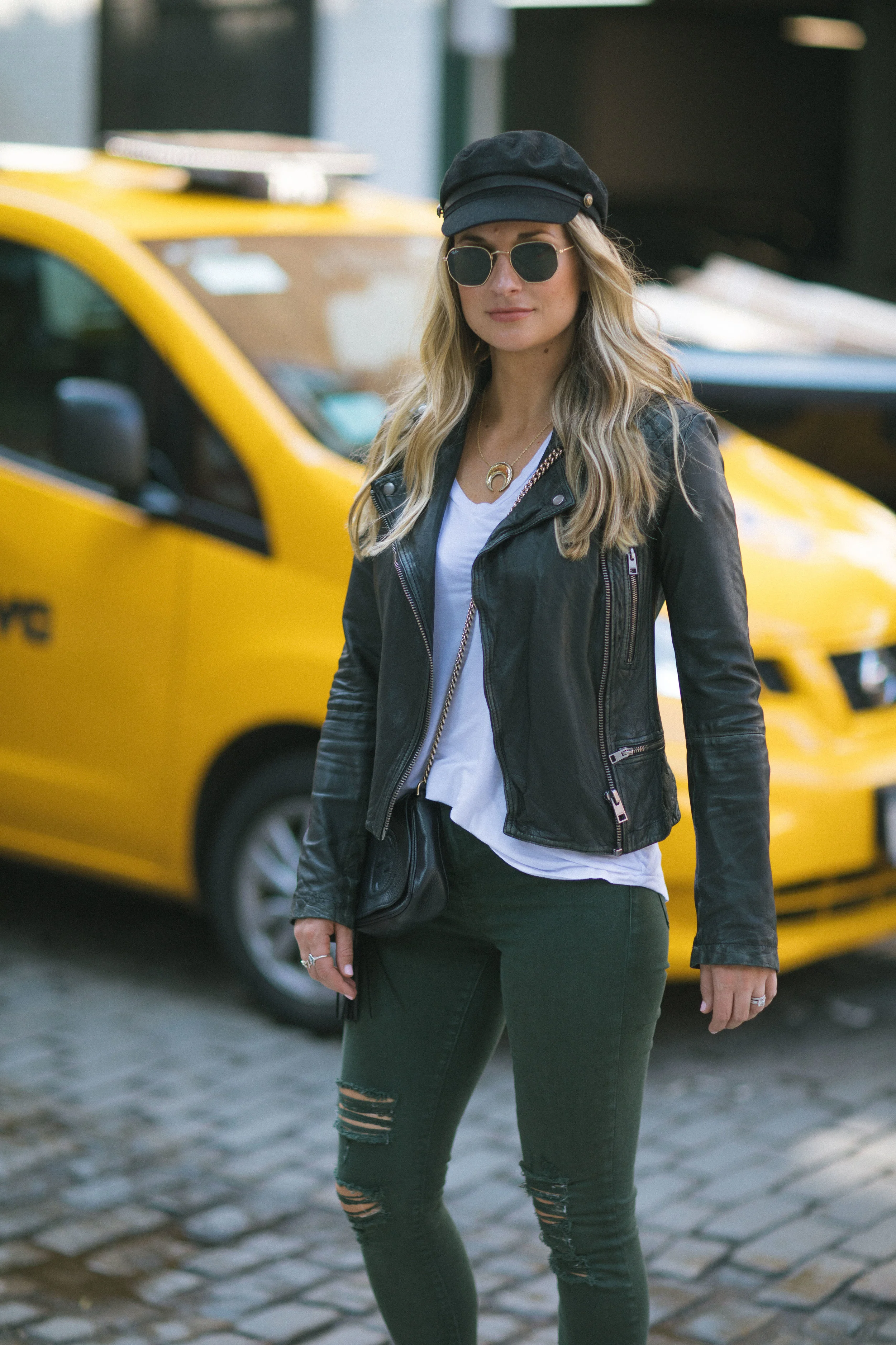 leather moto and jeans