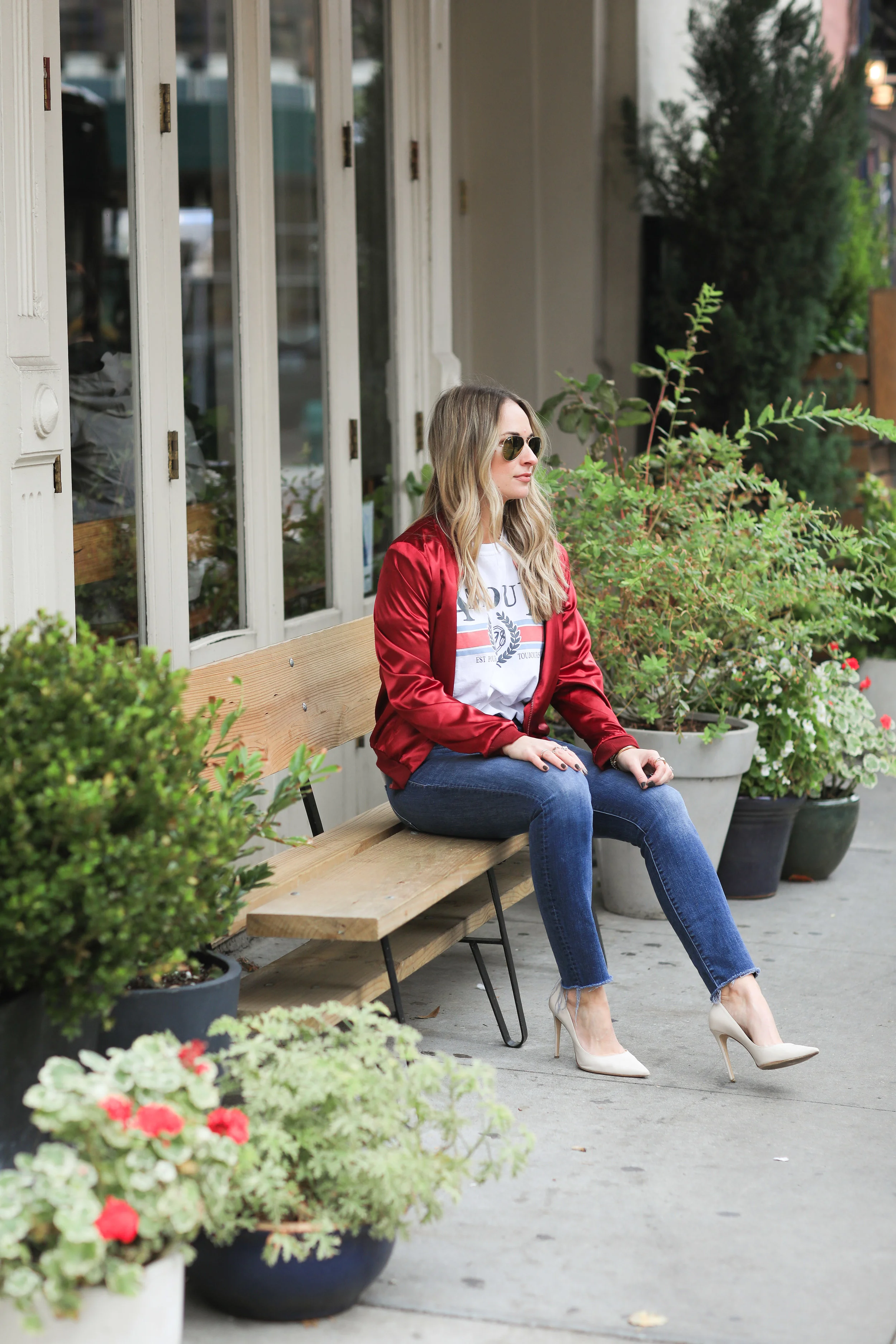 red satin bomber jacket