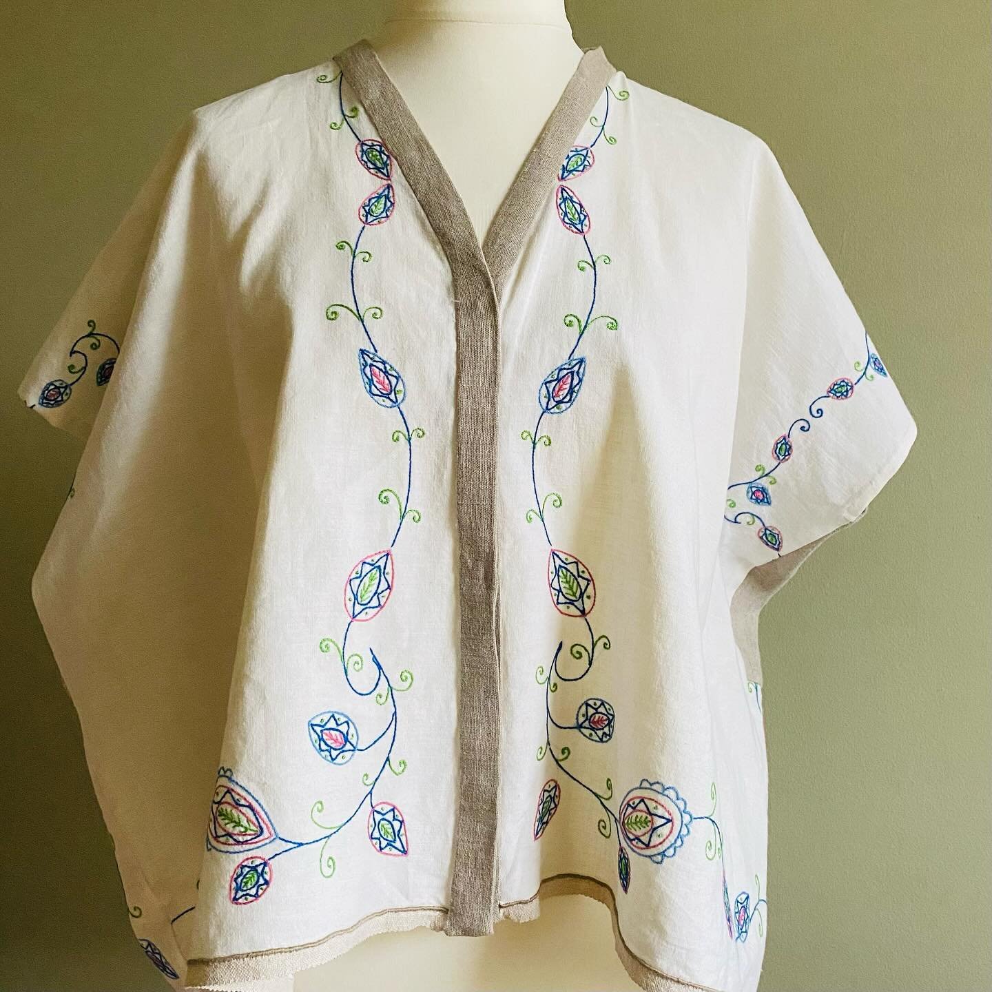 ****SOLD****Pure linen breezy summer blouse. Made from antique tablecloth and raw linen. #recycle #usewhatyouhave #nowastehere