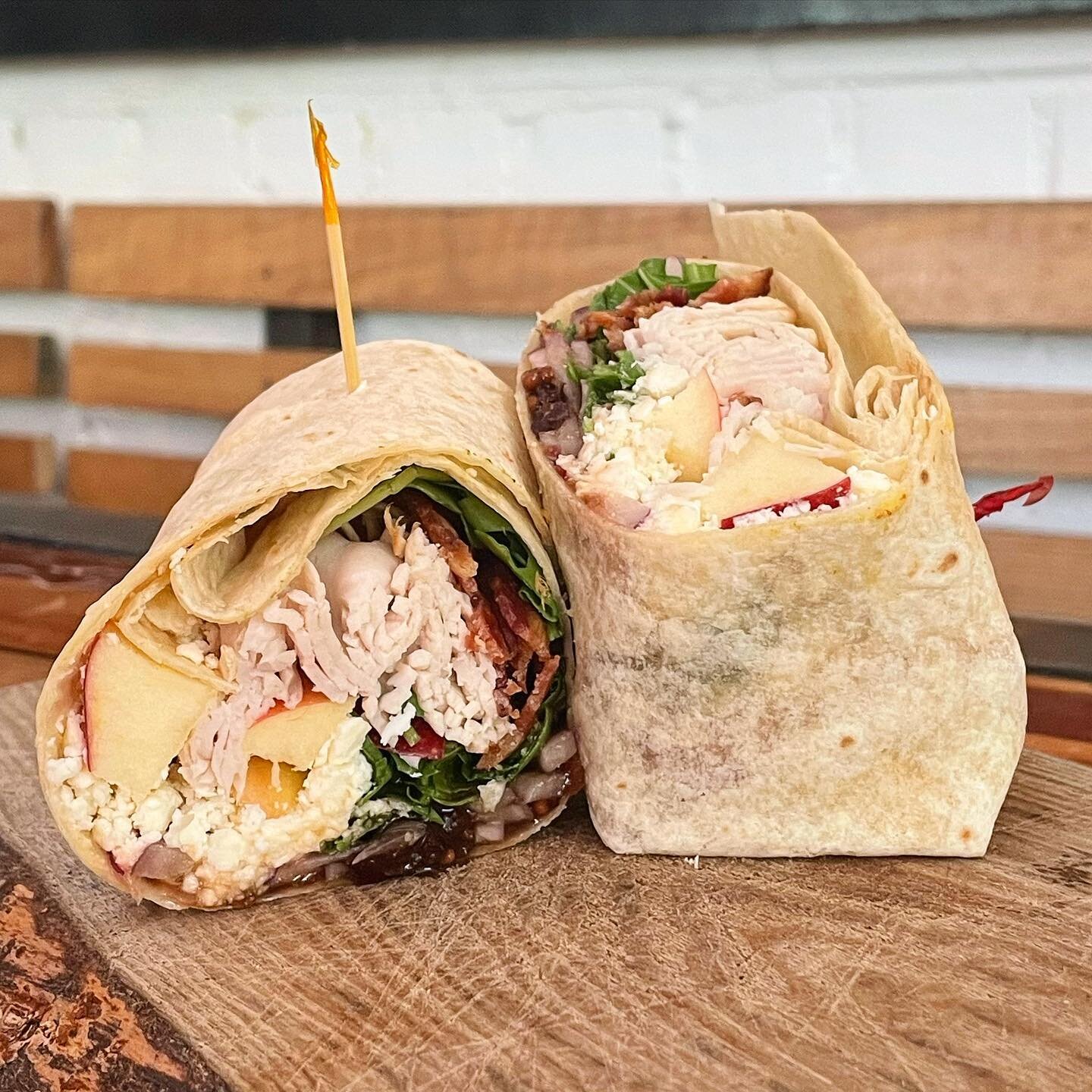 Today&rsquo;s special is the Turkey, Bacon &amp; Apple Wrap with plum chutney, red onions, arugula, and feta wrapped in a flour tortilla! Soups of the moment are vegetarian/gf Creamy Tomato Basil or Chicken Noodle and our seasonal side is Summer Vegg