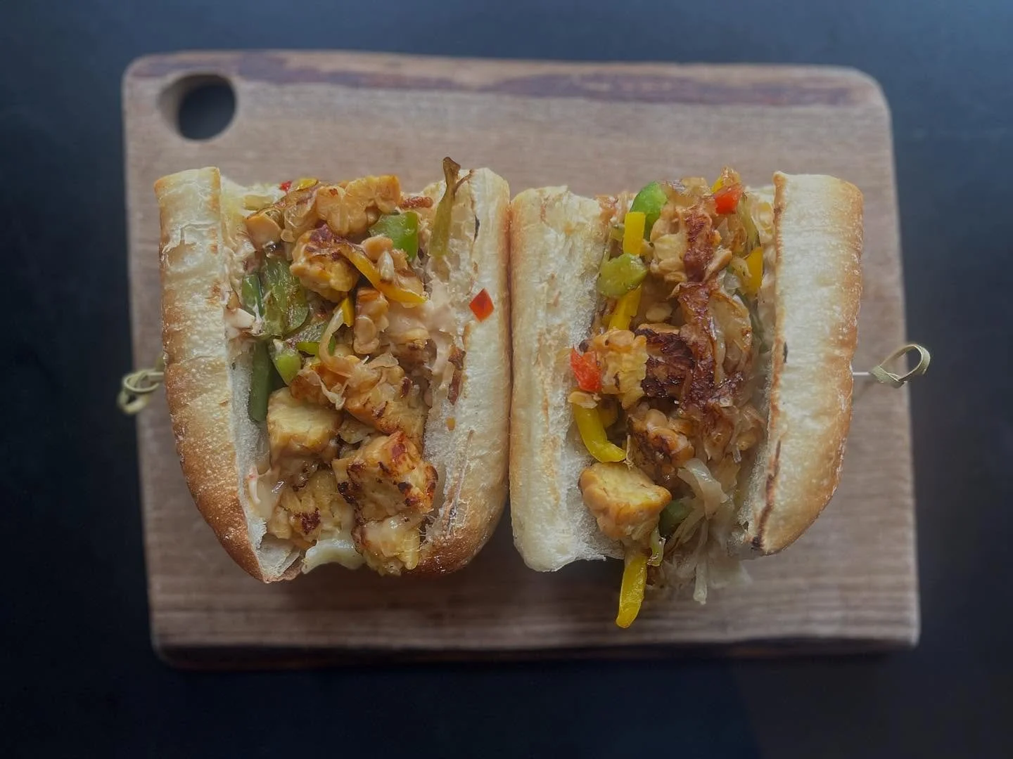 Today&rsquo;s special is the Pretty Choppy with chopped tempeh, melted jack cheese, saut&eacute;ed peppers and onions, cherry pepper relish, and fresno-chili veganaise on a toasted sub roll. The soups right now are Sweet Carrot Parsnip Curry or Stewe