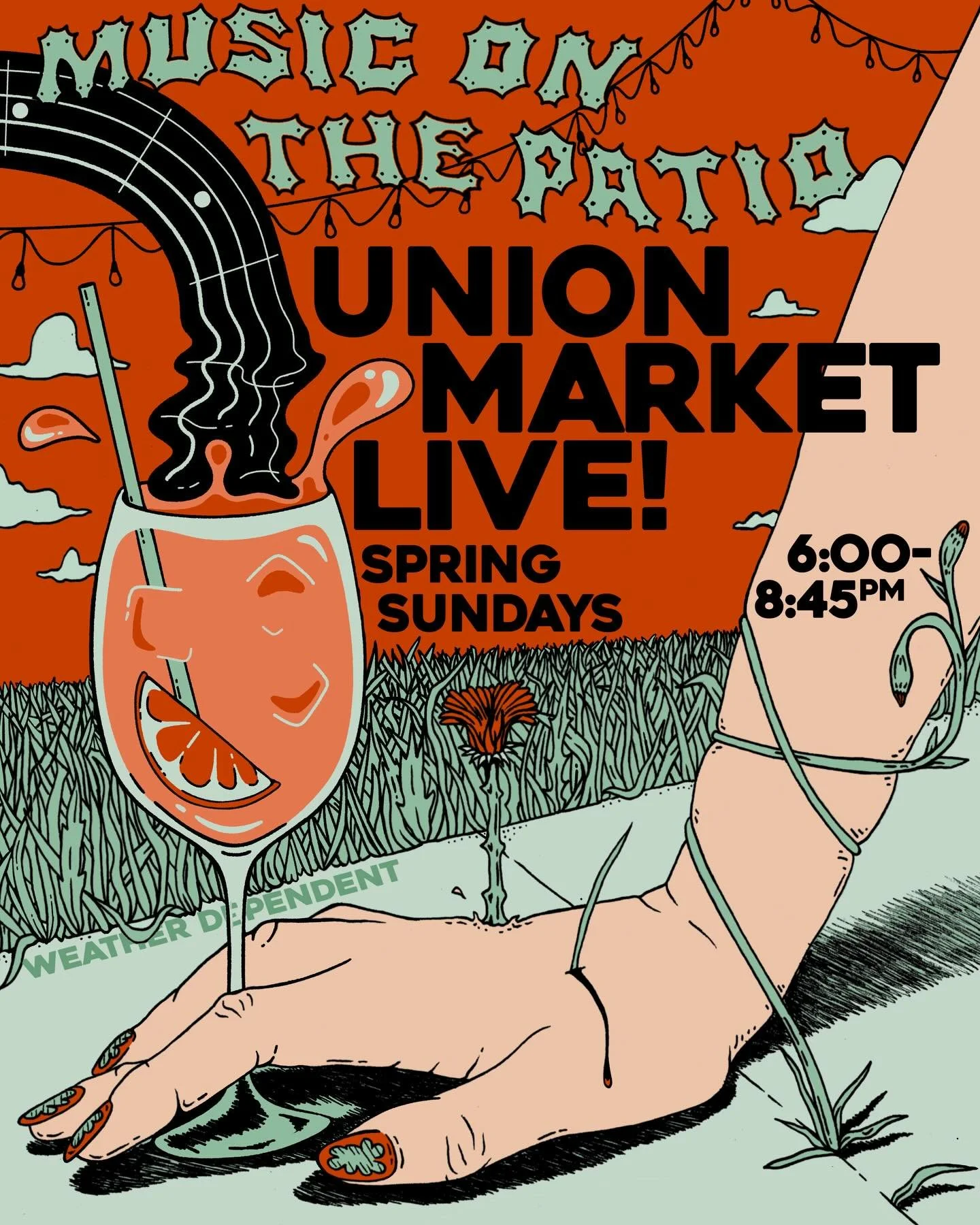 🎶 UNION MARKET LIVE IS BACK! Spring season starts Sunday, April 19. Come enjoy live music on the patio 6-8:45p every Sunday through June 21 *weather permitting.* See you out there!☀️

🎨 by @rapid.eyes 
&bull;&bull;&bull;
#rvamusic #localmusic #rvap