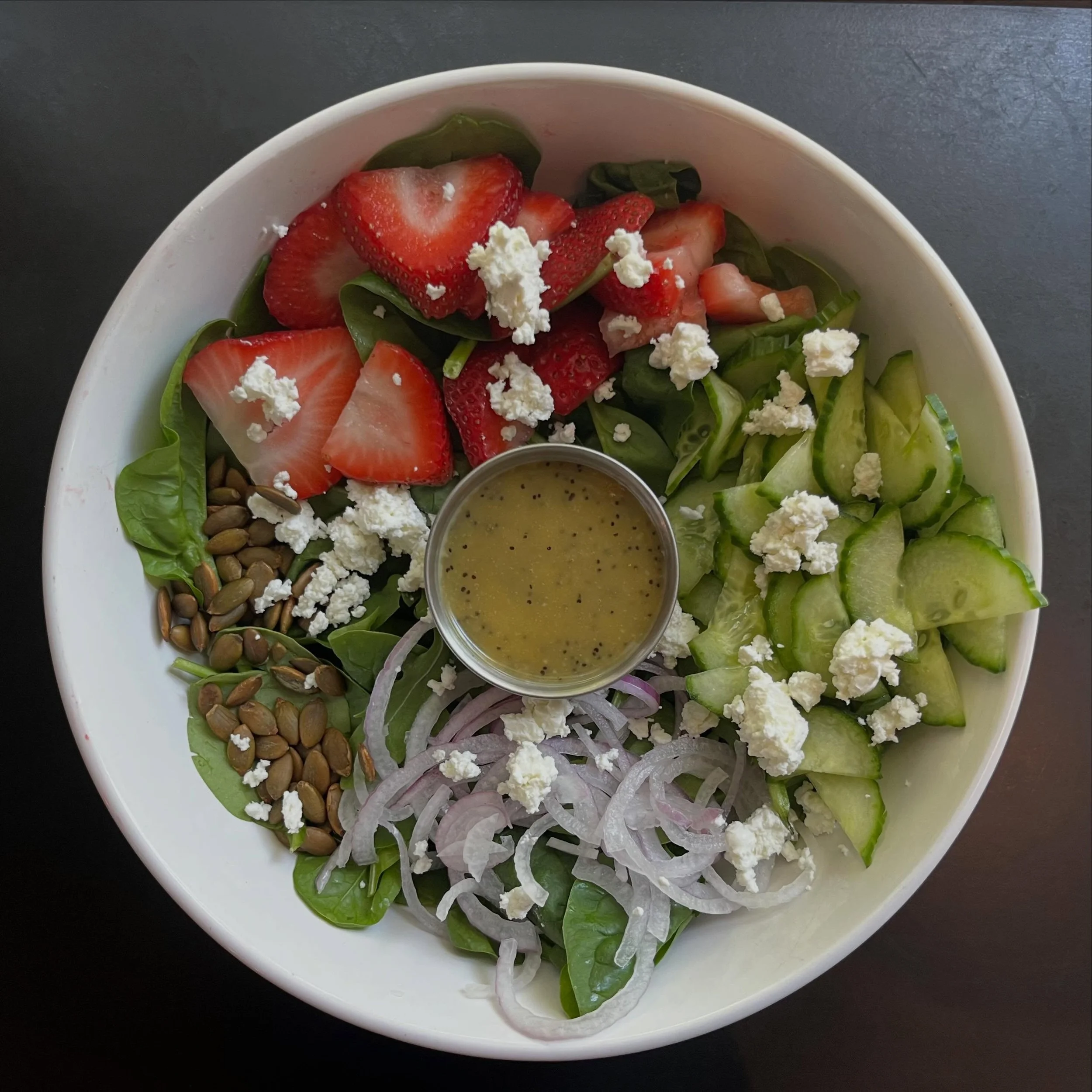 *NEW MENU HIGHLIGHT*
Try our new Strawberry Poppy Salad with spinach, strawberries, red onion, cucumber, goat cheese, toasted pepitas, and lemon-poppy seed dressing. 

#newmenu #dinerva #churchhill #summersalad #eatrichmond