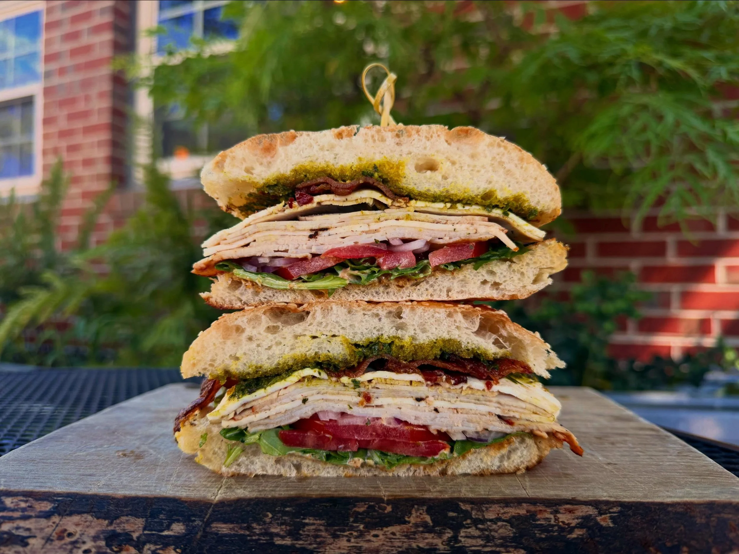 Our weekend special is the &ldquo;Casablanca Club&rdquo; with oven-roasted turkey, bacon, paneer cheese, arugula, tomato, red onion, chermoula and ras el hanout aioli on a toasted barbari bun.
Our soups of the moment are Spicy Bean or Egg Drop (chick