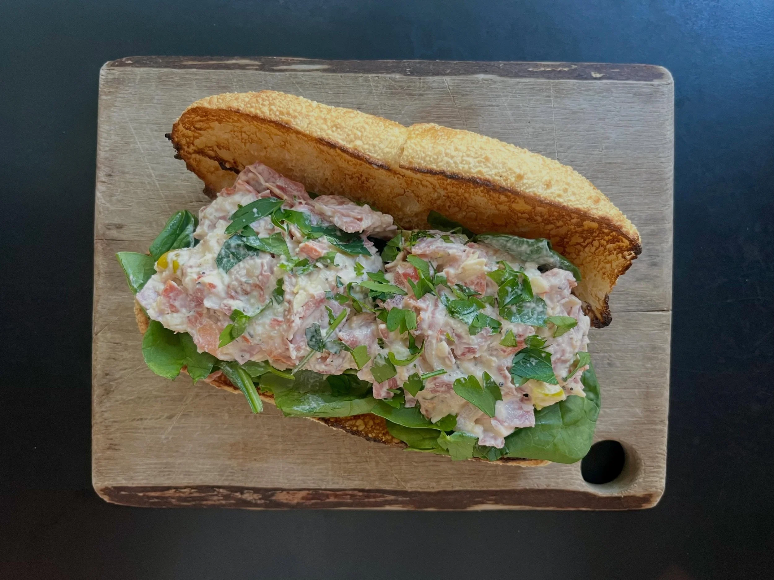 This week&rsquo;s special is the Chopped Italian with pepperoni, Genoa salami, soppressata, provolone, red onion, pepperoncini, and banana peppers all chopped with @dukes_mayonnaise and spinach on a toasted sub roll. The soups right now are Broccoli 
