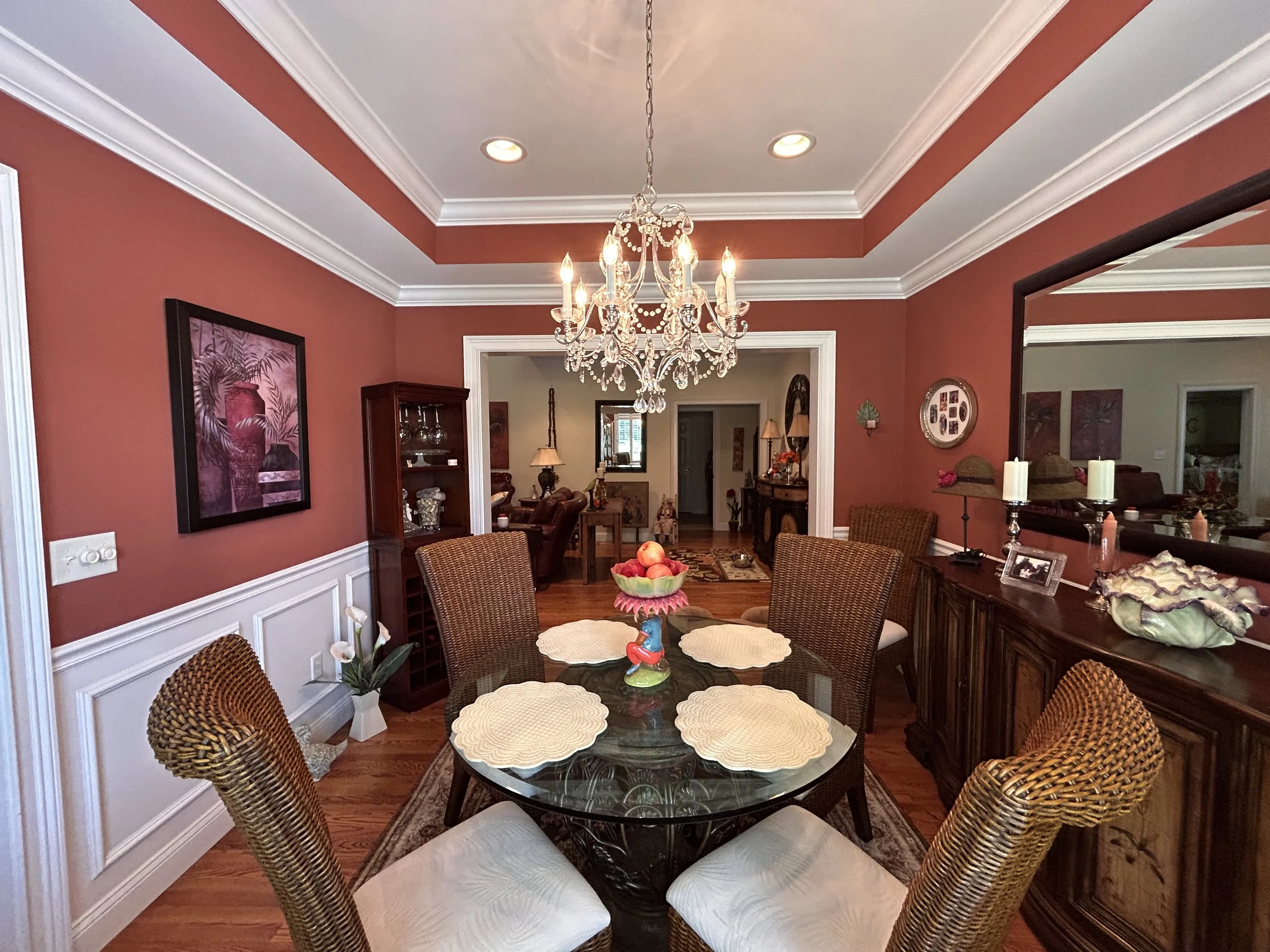 Dining room which connects living room to kitchen