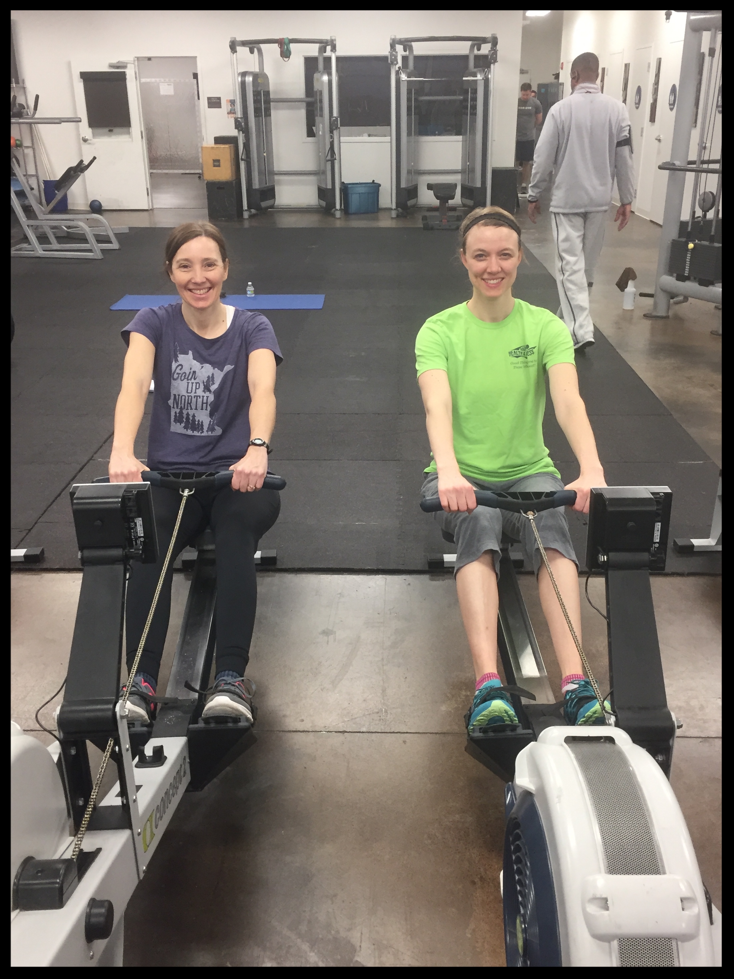Rowing with team mate Debbie
