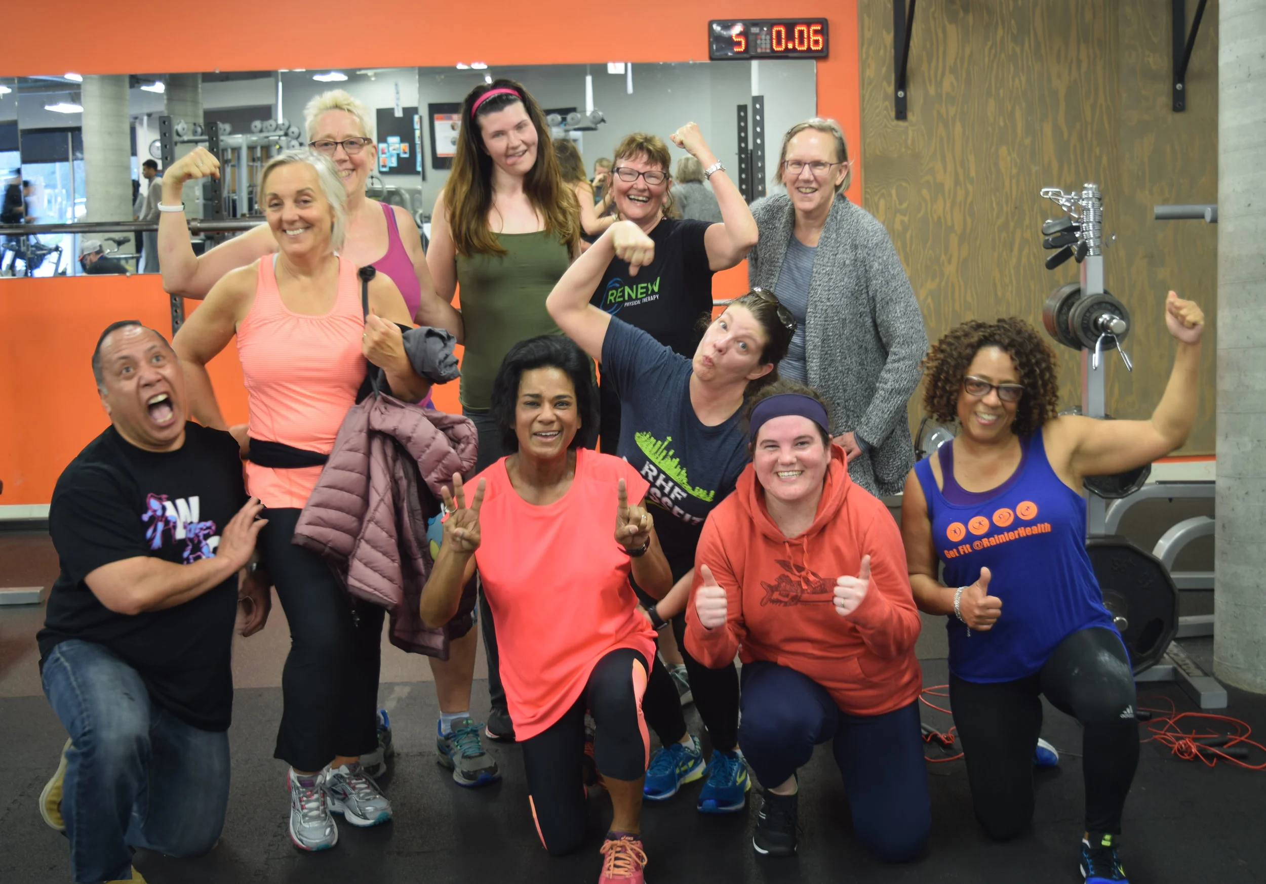 Nancy (second from right, back row) with Group Training participants at RHF's Member Appreciation Workout, April 2018