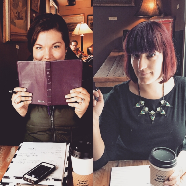 Tara and Marianne planning and scheming editorial for the year while drinking coffee and giggling. 
