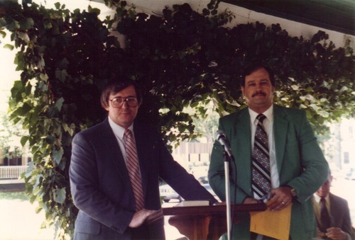 Dr. Rentz (left) and Dr. Pruett (right). June 1987 at the dedication of the Alabama Street Location. 
