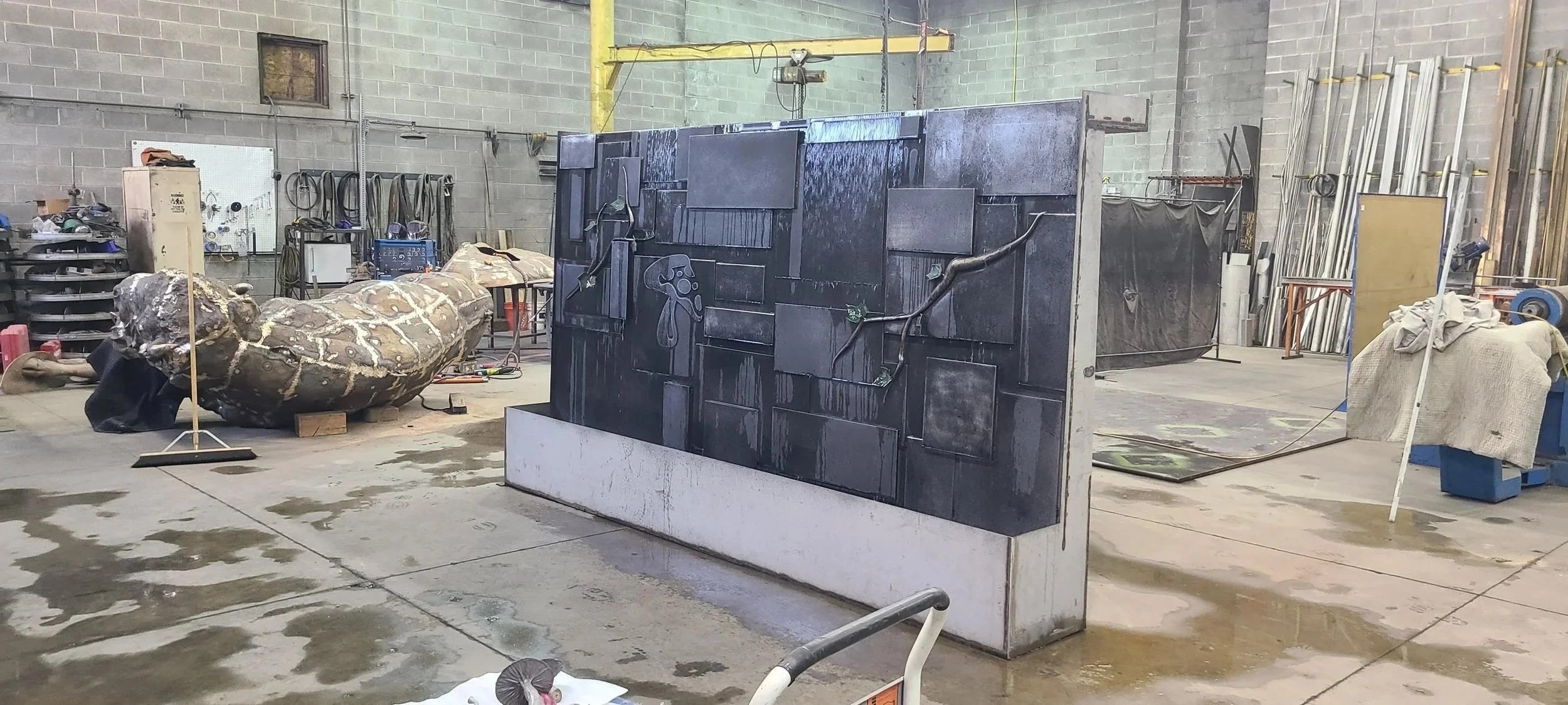 Stainless Steel and Bronze Water Feature