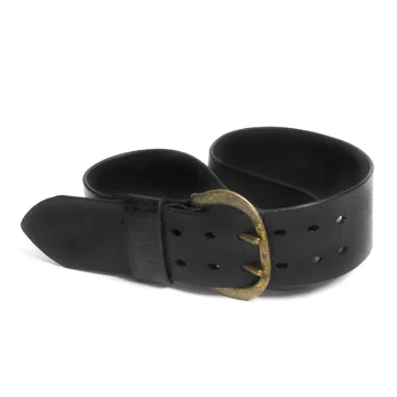 Two Prong Black leather Brass Buckle Belt