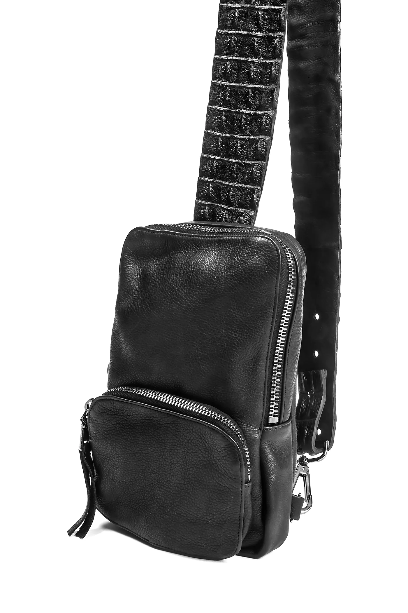 Croc Strap Back in Black Sling Bag