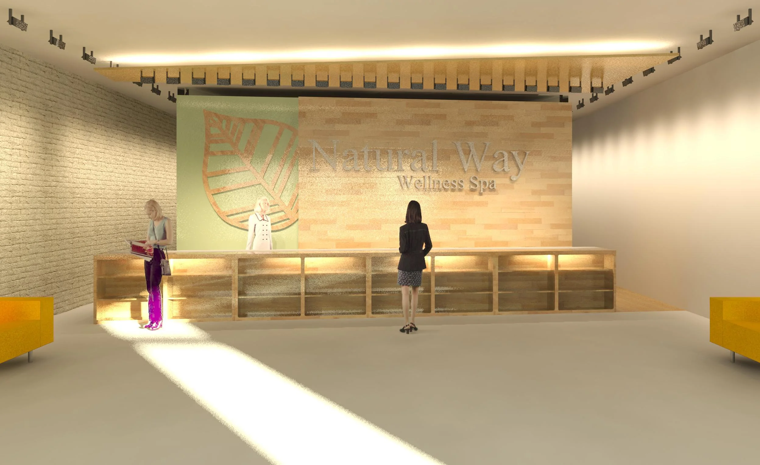 Natural Way Wellness Spa Tucson, Arizona 4,500sf 2012 Lobby View The spa moves onto 4th Avenue from a nearby side street, increasing both in size and in offerings. We welcome clients with a large sign and canopy, open up the facade to freely welcome walk-ins from the sidewalk, and remove most of the interior. Private treatment rooms occupy the middle of the long structure, with office, lounge and wet facilities to the rear. Architect: Roel Krabbendam Firm of Record: Imagine RED LLC
