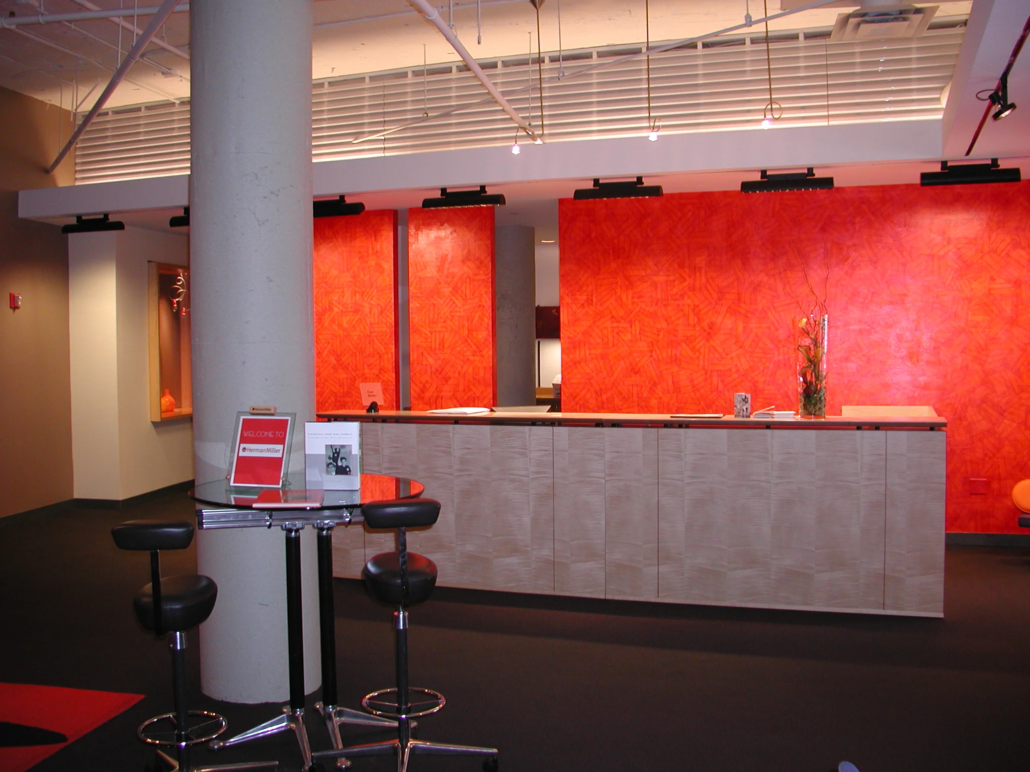   Creative Office Pavilion Boston, Massachusetts   Lobby Renovation  After years of reconfiguration, the furniture dealership requests a new lobby to invite clients down a very long access corridor into the showroom. &nbsp;We remove as much as possib