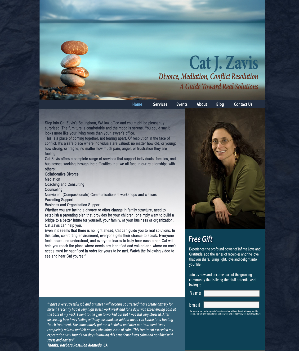 Cat's emphasis on balance and tranquility recommended this image for her practice focused on mediation and conflict resolution. Client: Cat Zavis Program: kick | start Deliverables: Website