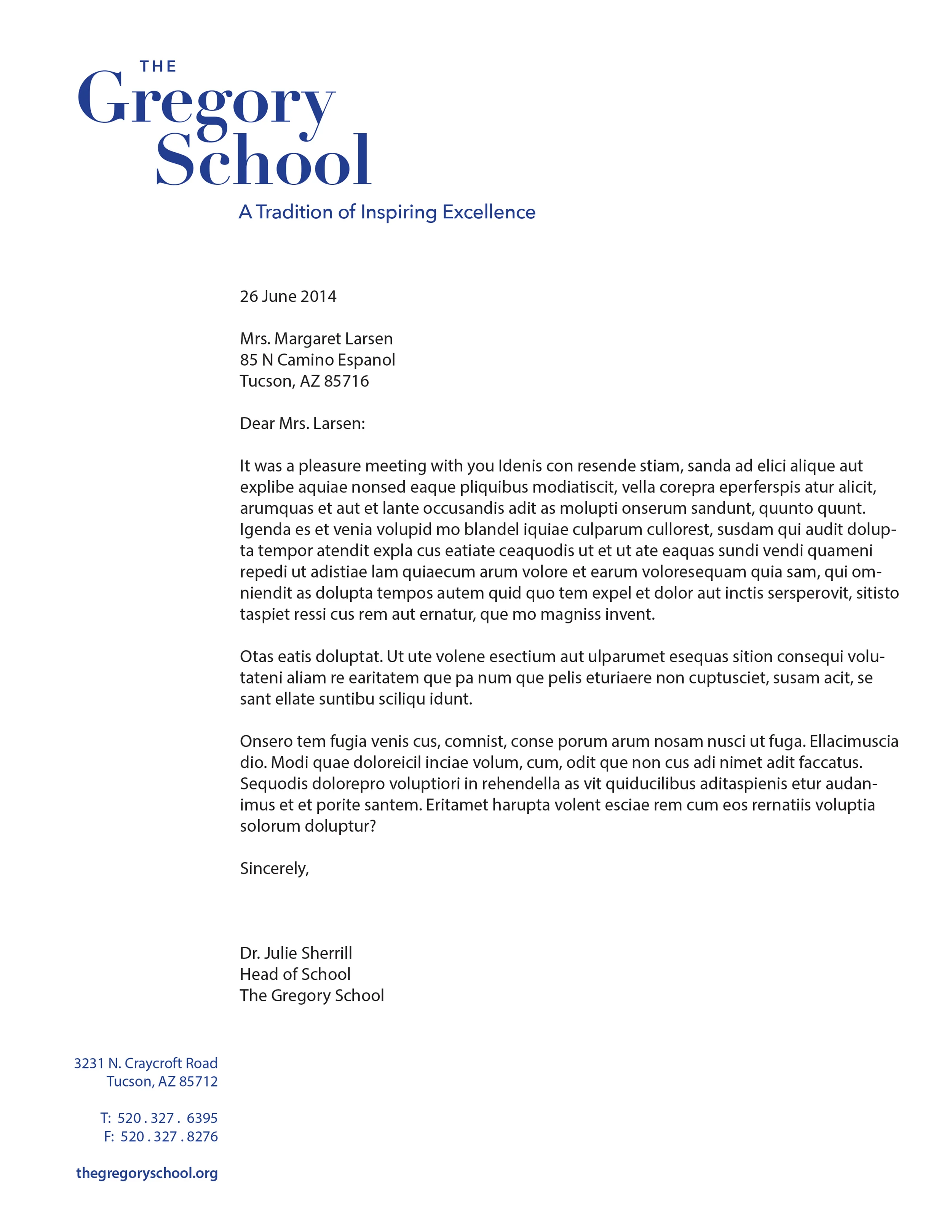Client: The Gregory School Program: Commission Deliverables: Logo, Business Cards, Letterhead
