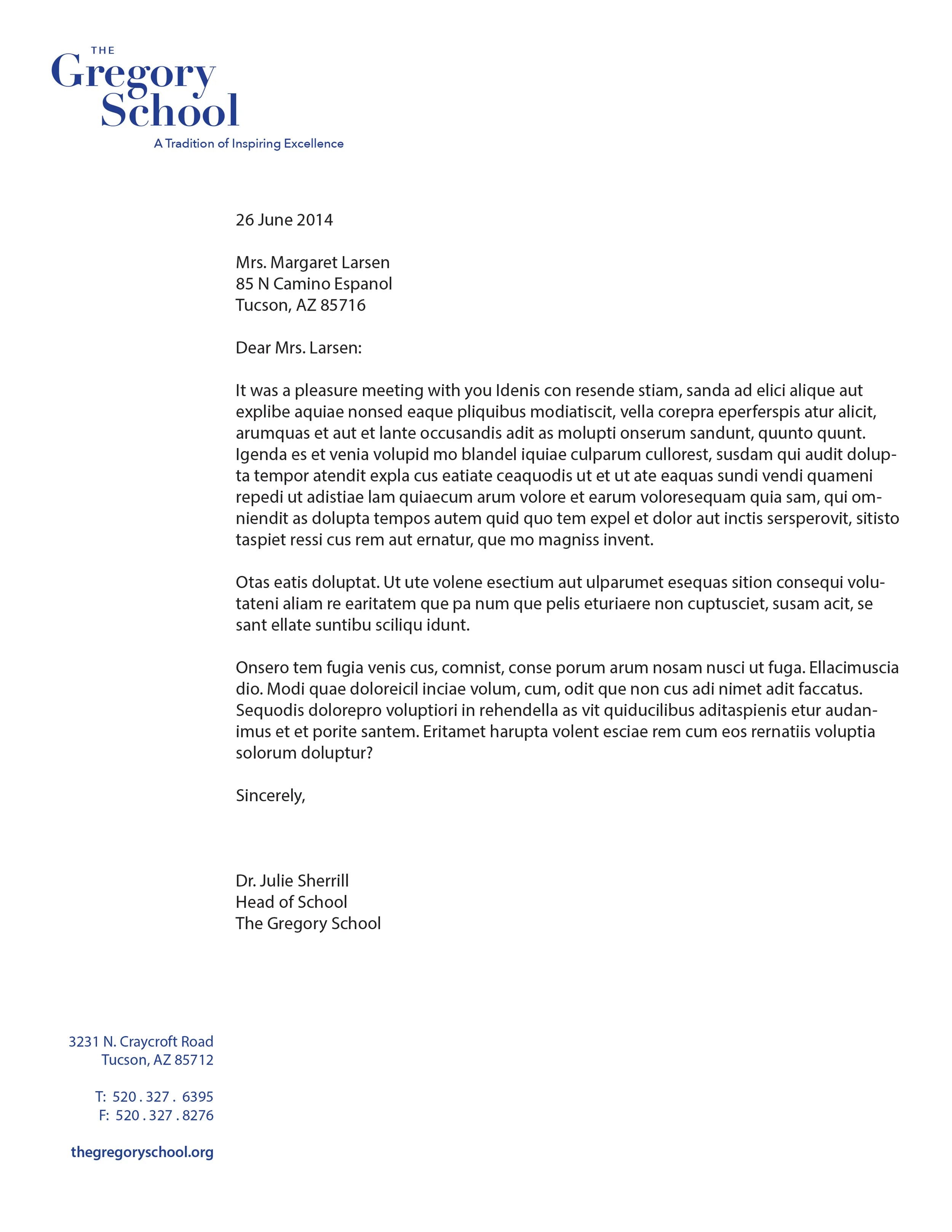 Client: The Gregory School Program: Commission Deliverables: Logo, Business Cards, Letterhead
